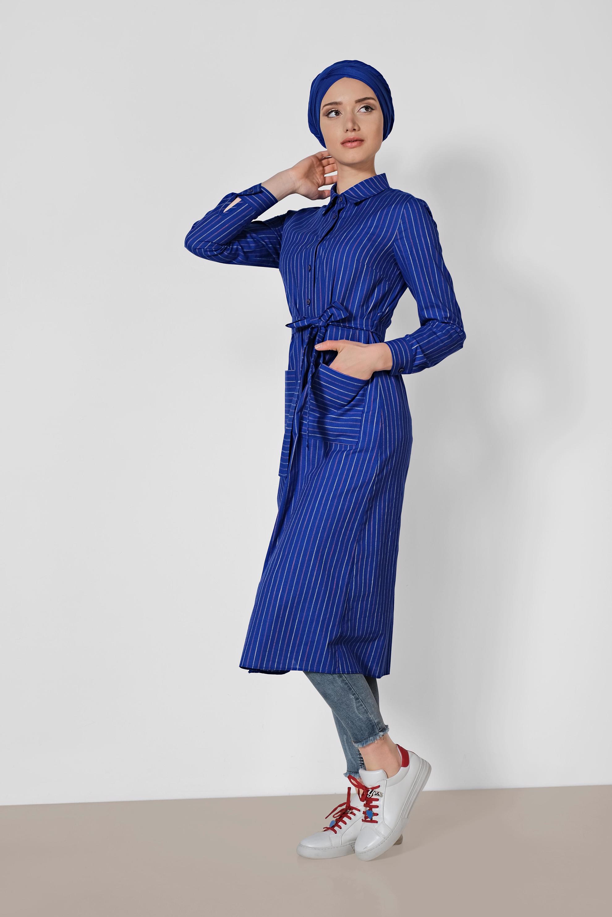 Tesettür giyim LACİVERT ÇİZGİ DESENLİ TUNİK 4290