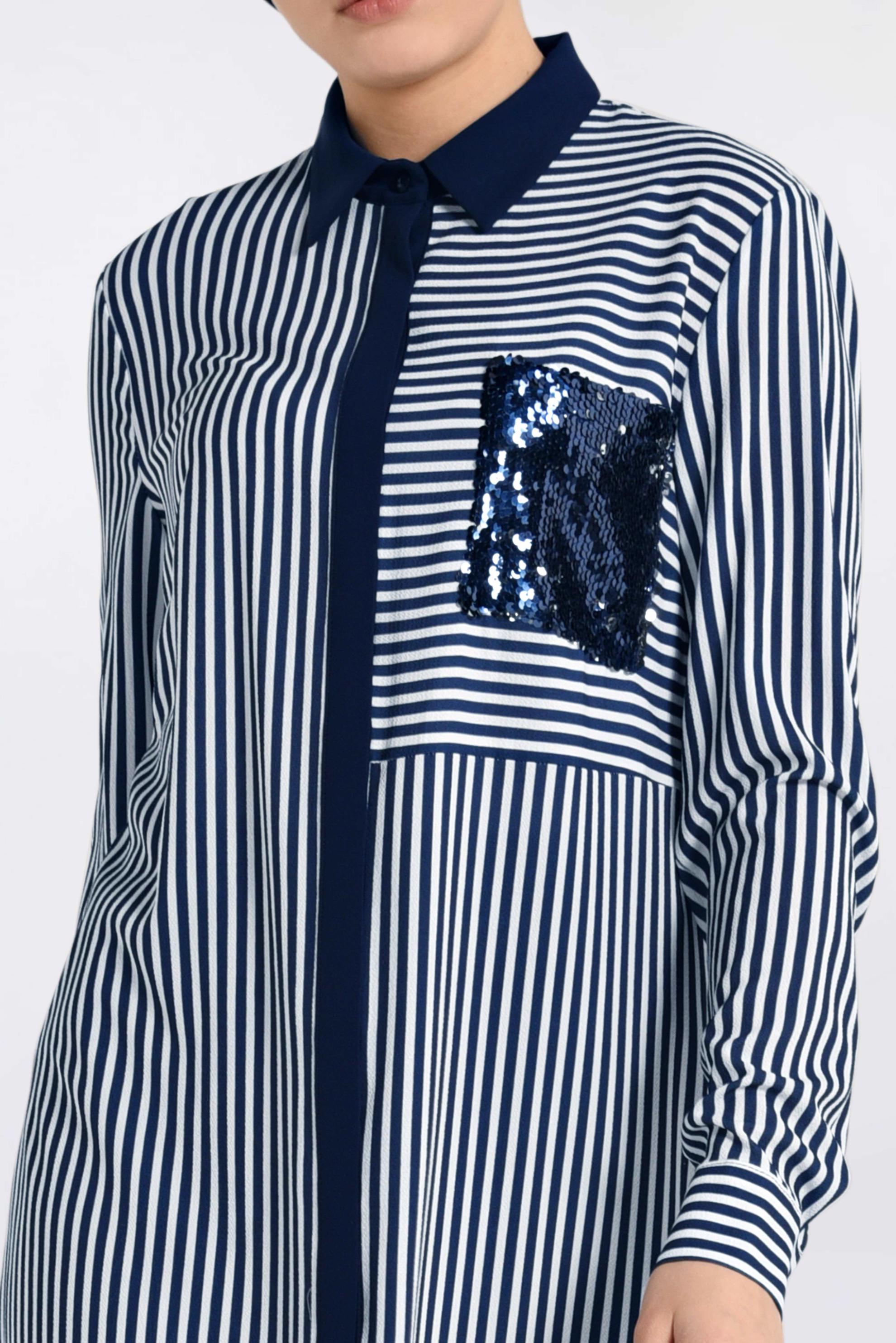 Tesettür giyim LACİVERT ÇİZGİ DESENLİ PUL PAYETLİ TUNİK 4295