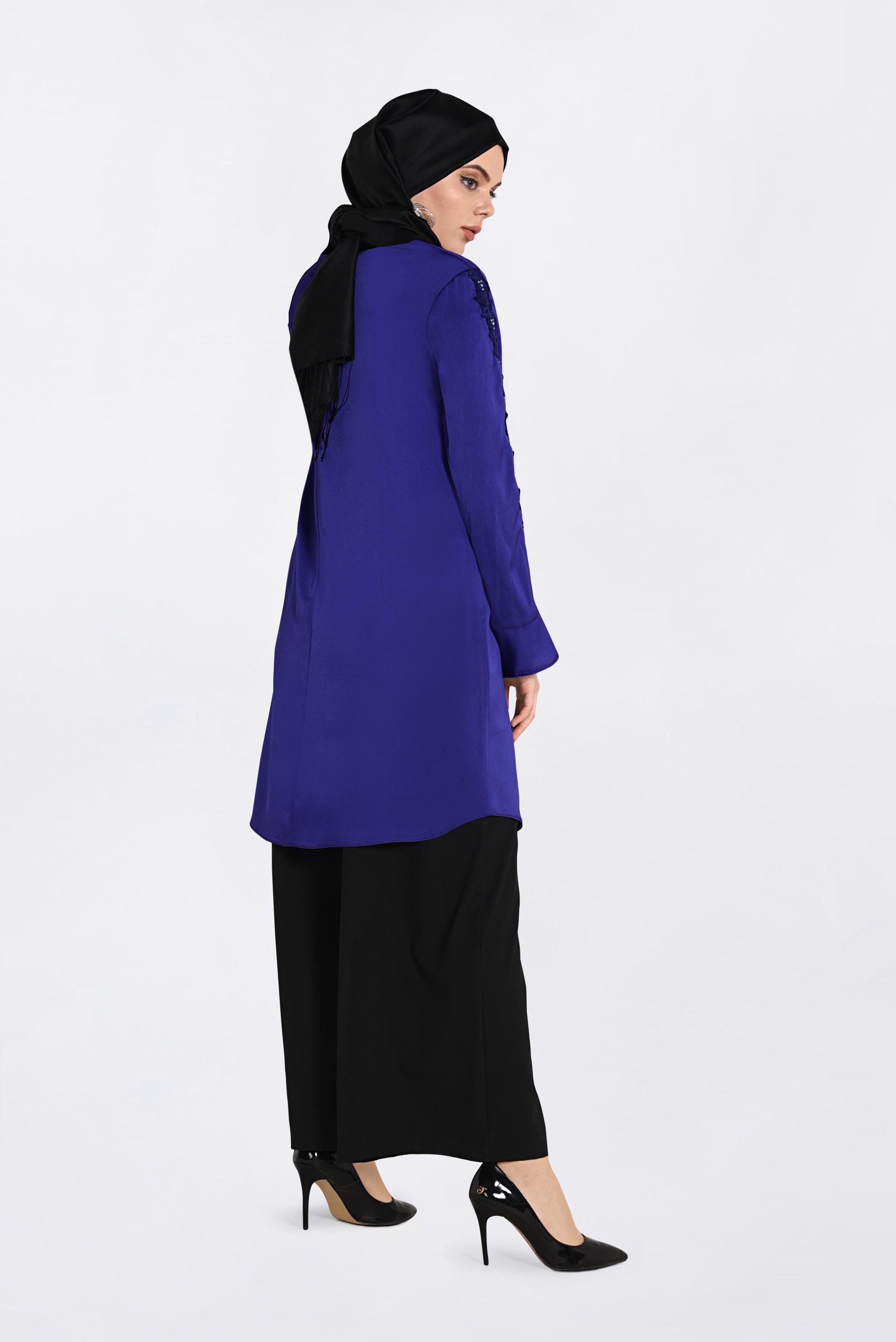 Tesettür giyim MOR GÜPÜR VE TAŞLI TUNİK 4301