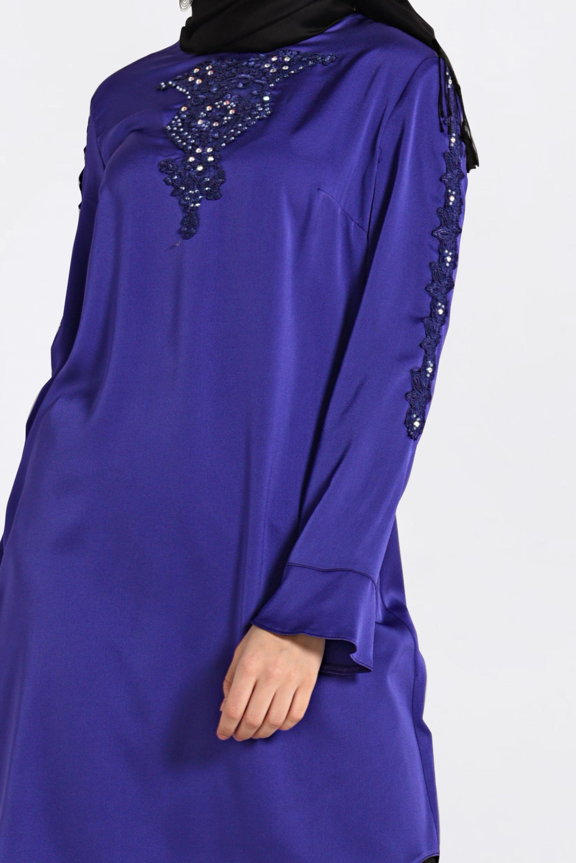 Tesettür giyim MOR GÜPÜR VE TAŞLI TUNİK 4301