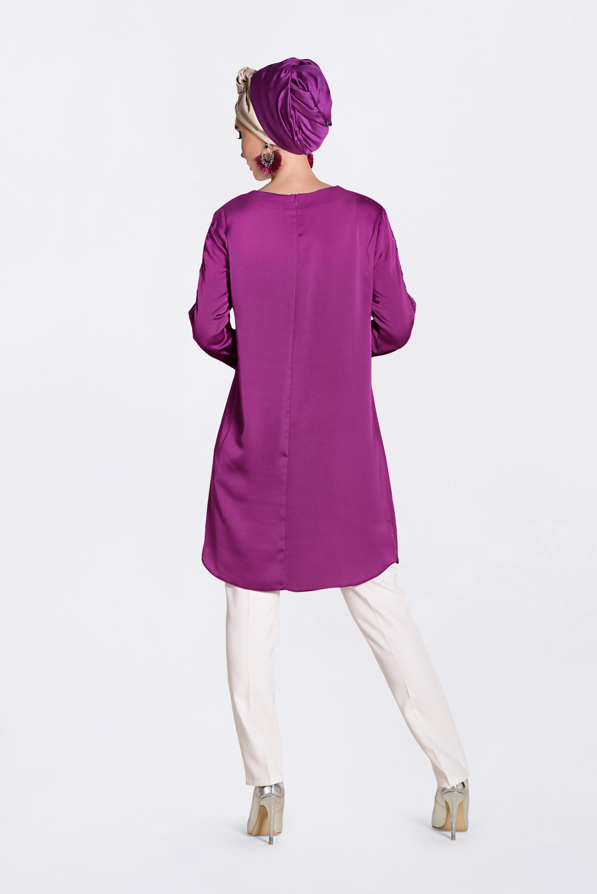 Tesettür giyim FUŞYA GÜPÜR VE TAŞLI TUNİK 4301