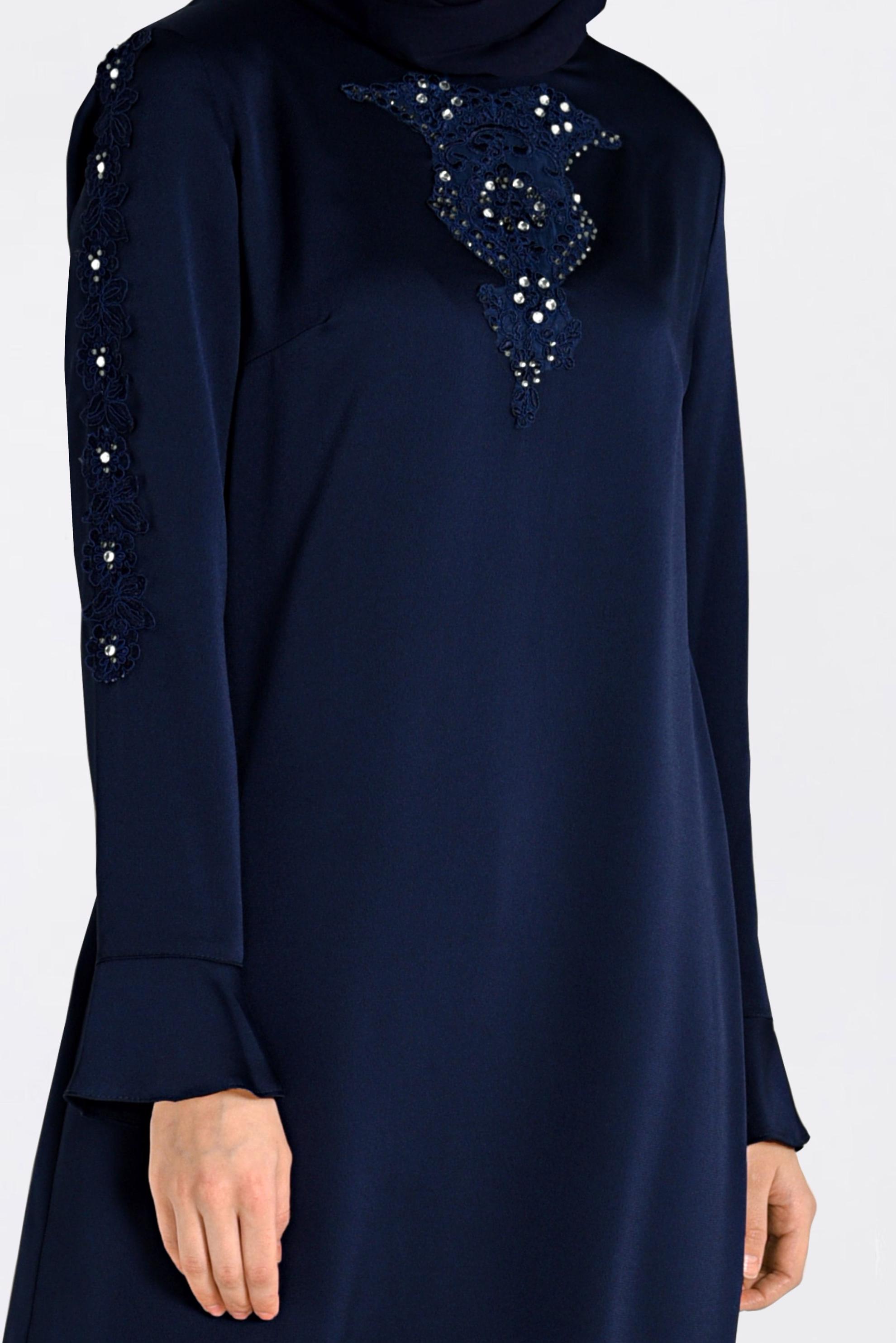 Tesettür giyim LACİVERT GÜPÜR VE TAŞLI TUNİK 4301