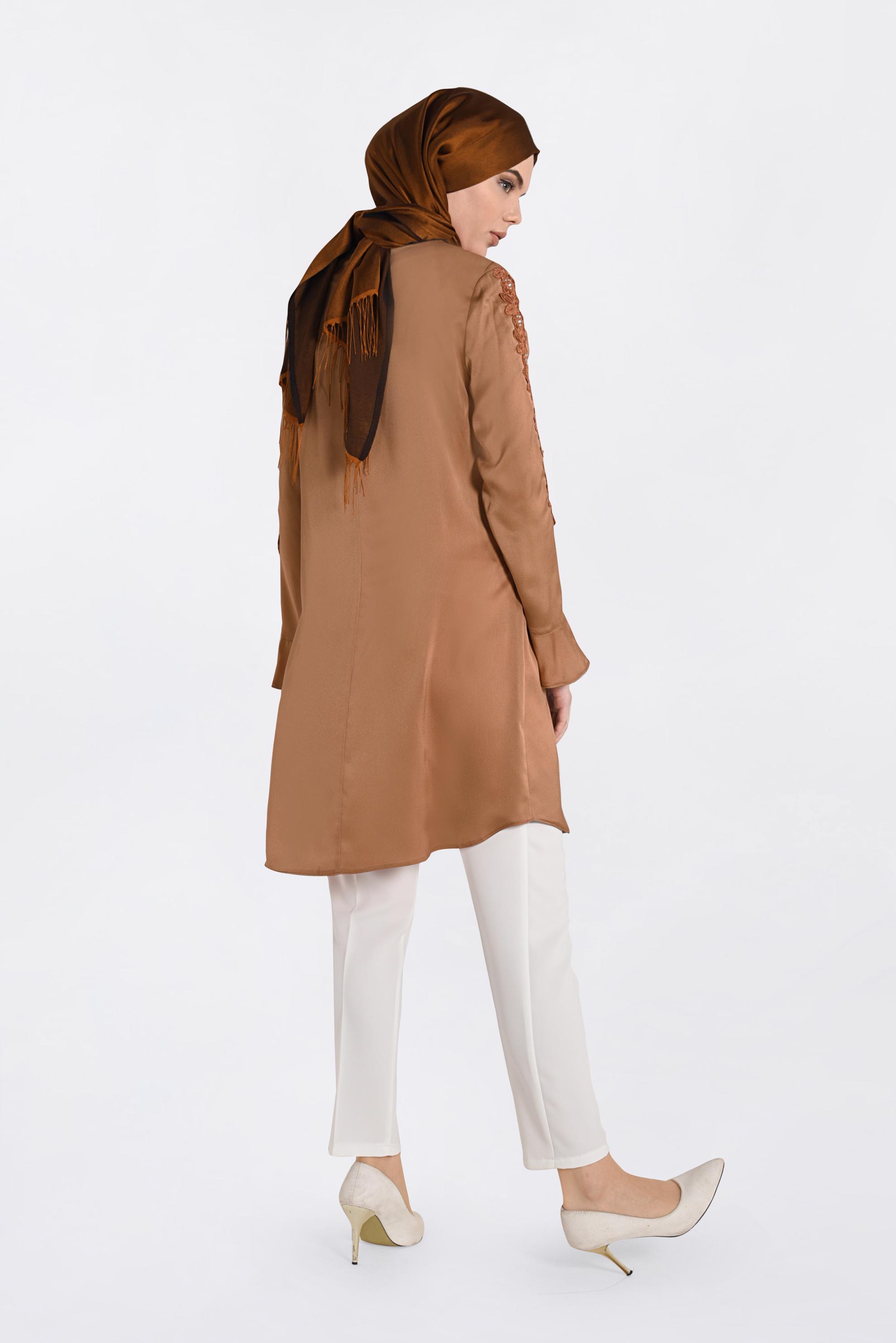 Tesettür giyim KAHVE GÜPÜR VE TAŞLI TUNİK 4301