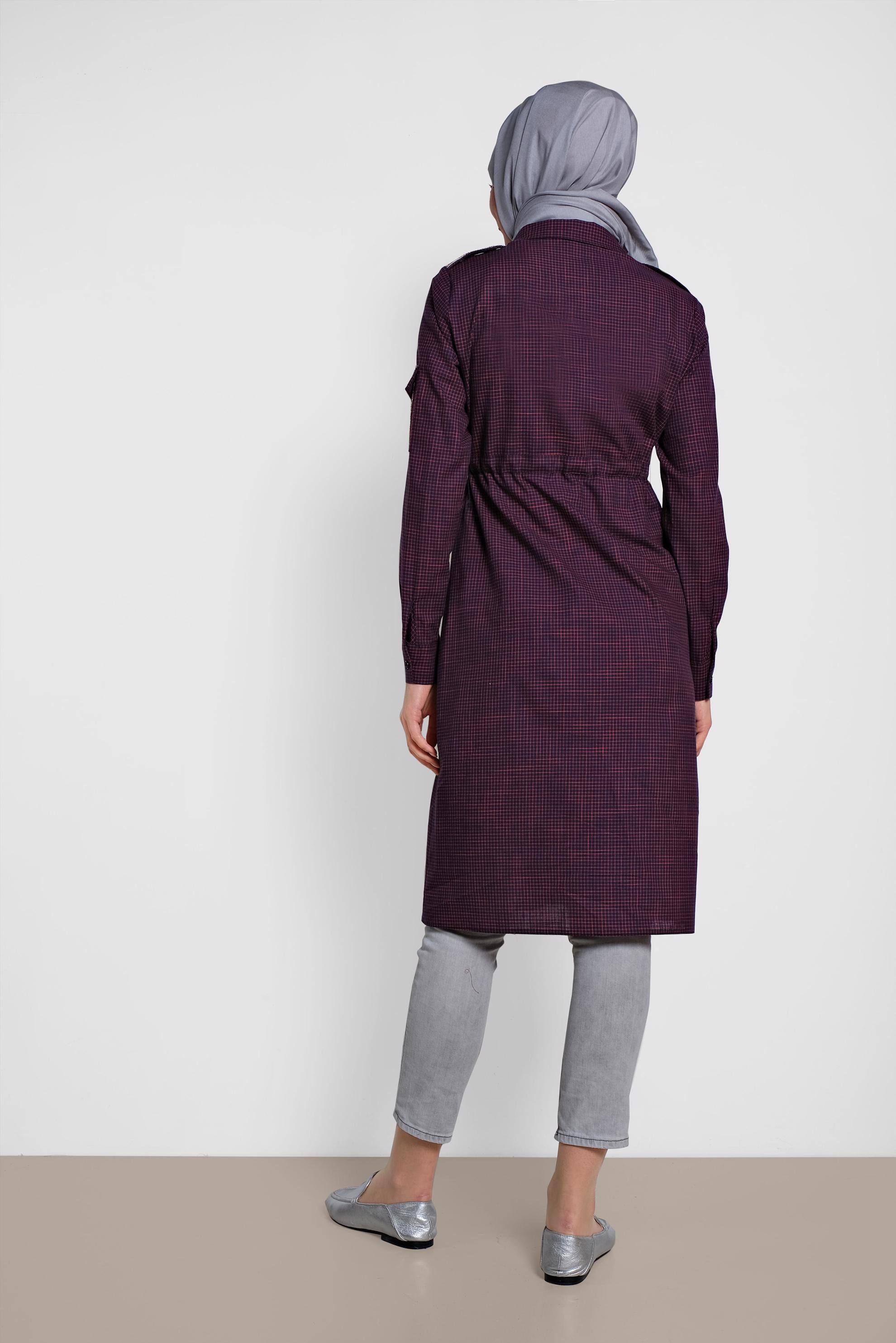 Tesettür giyim LACİVERT KARE DESENLİ KOLU İŞLEMELİ PAMUKLU TUNİK 4304