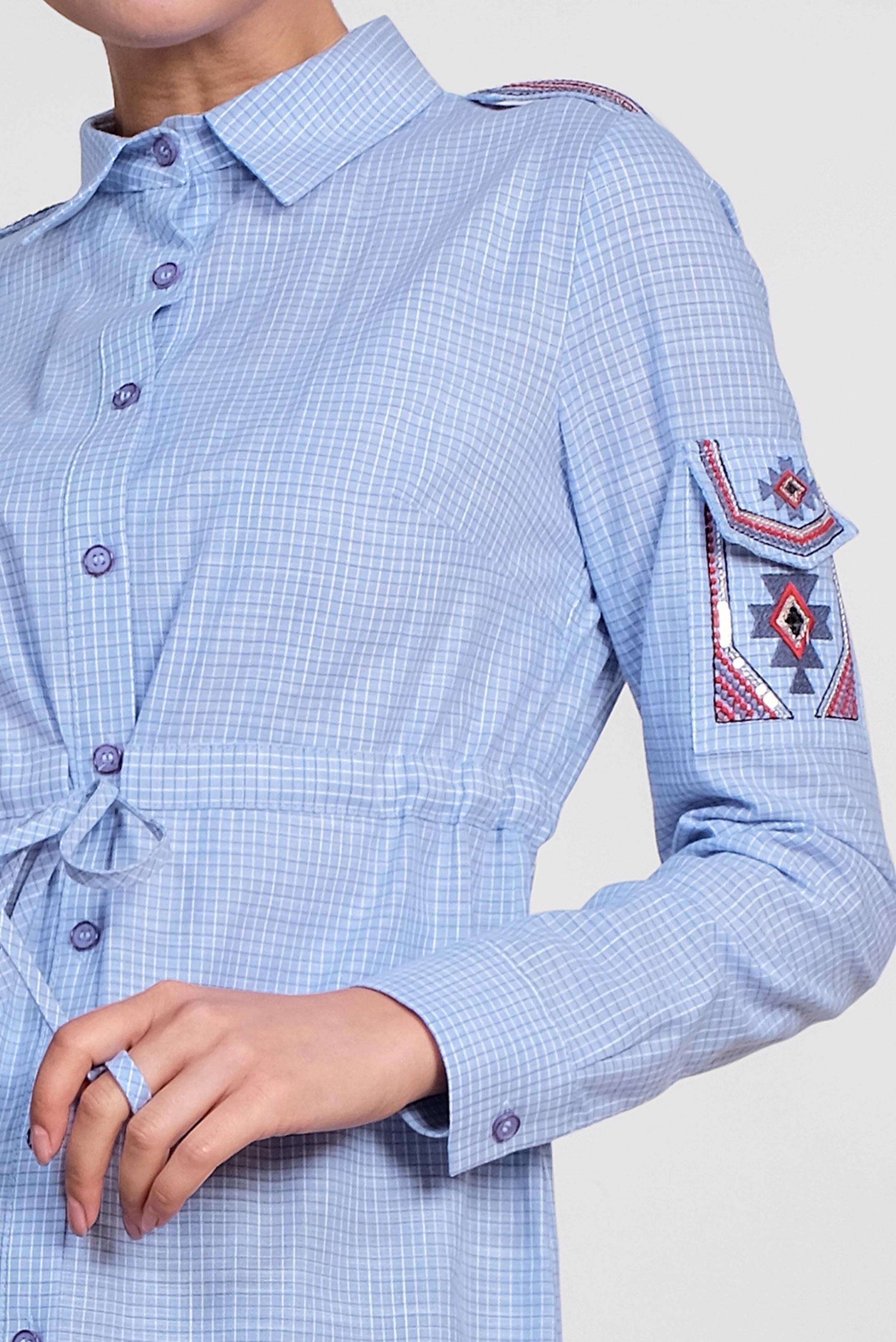 Tesettür giyim MAVİ KARE DESENLİ KOLU İŞLEMELİ PAMUKLU TUNİK 4304