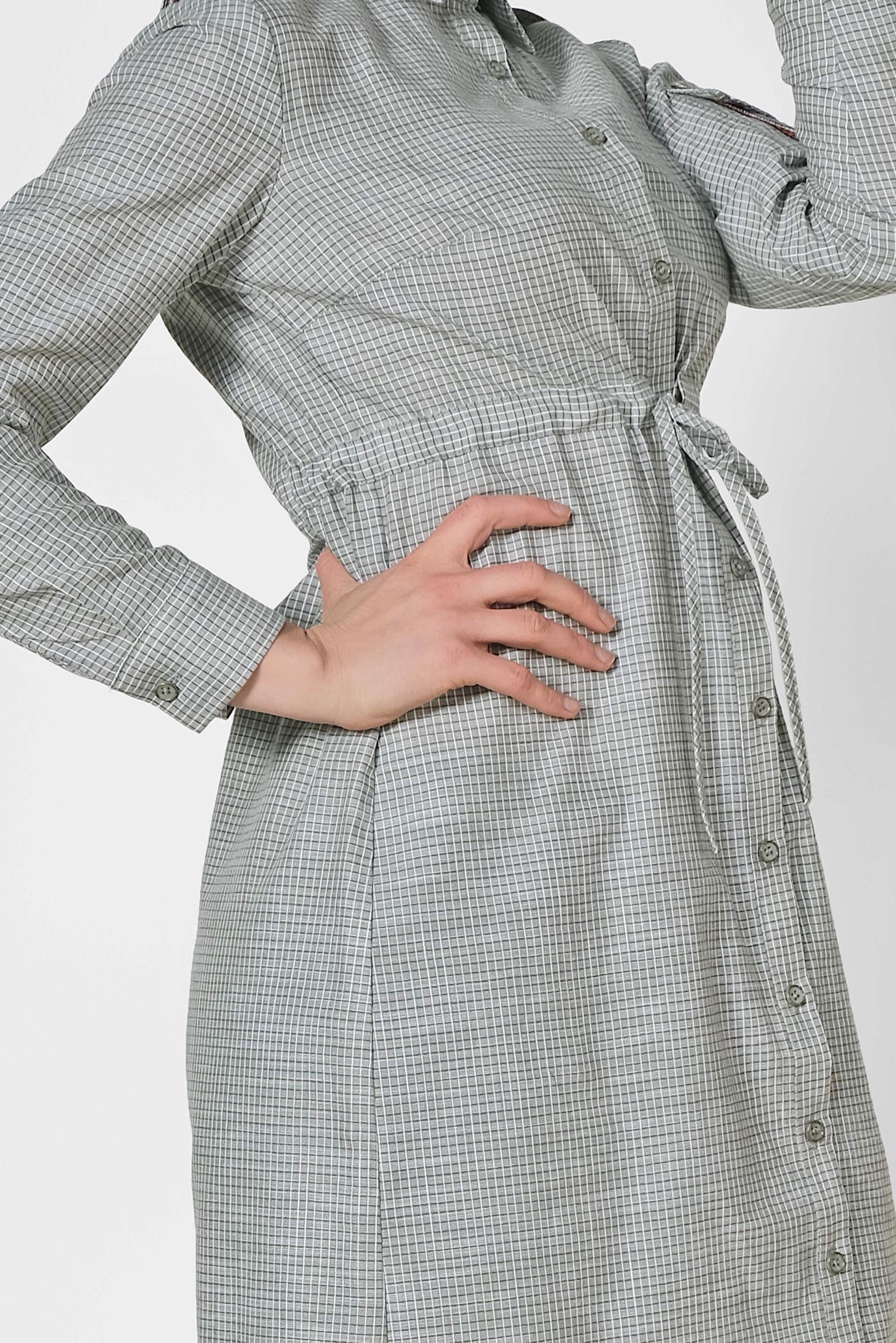 Tesettür giyim HAKİ KARE DESENLİ KOLU İŞLEMELİ PAMUKLU TUNİK 4304