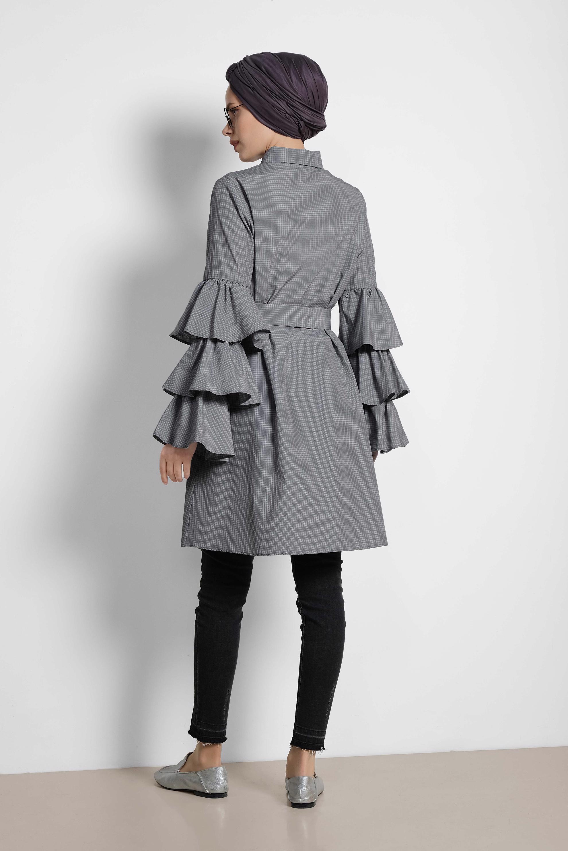 Tesettür giyim SİYAH KOLLARI FIRFIRLI PAMUKLU TUNİK 4312