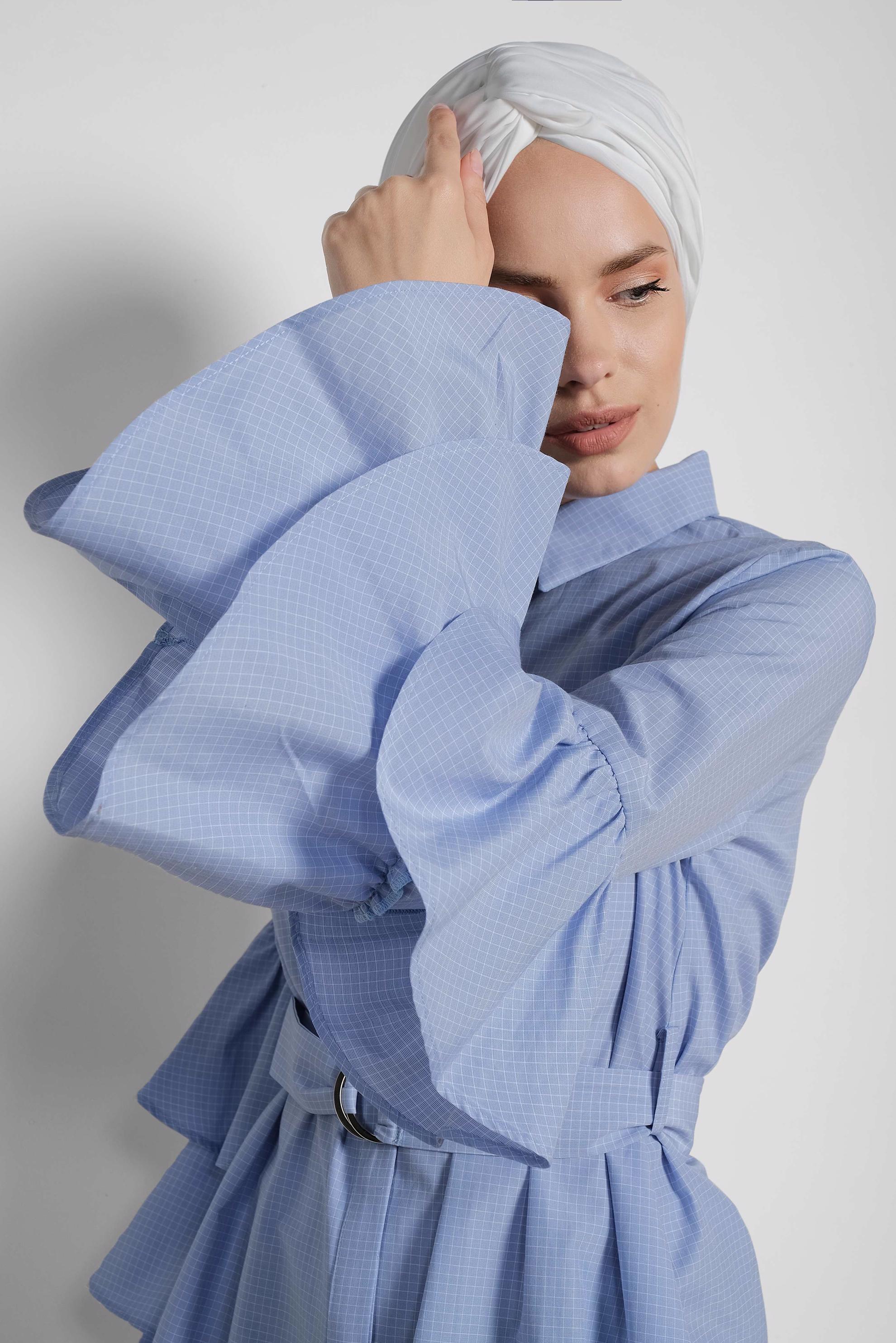 Tesettür giyim MAVİ KOLLARI FIRFIRLI PAMUKLU TUNİK 4312