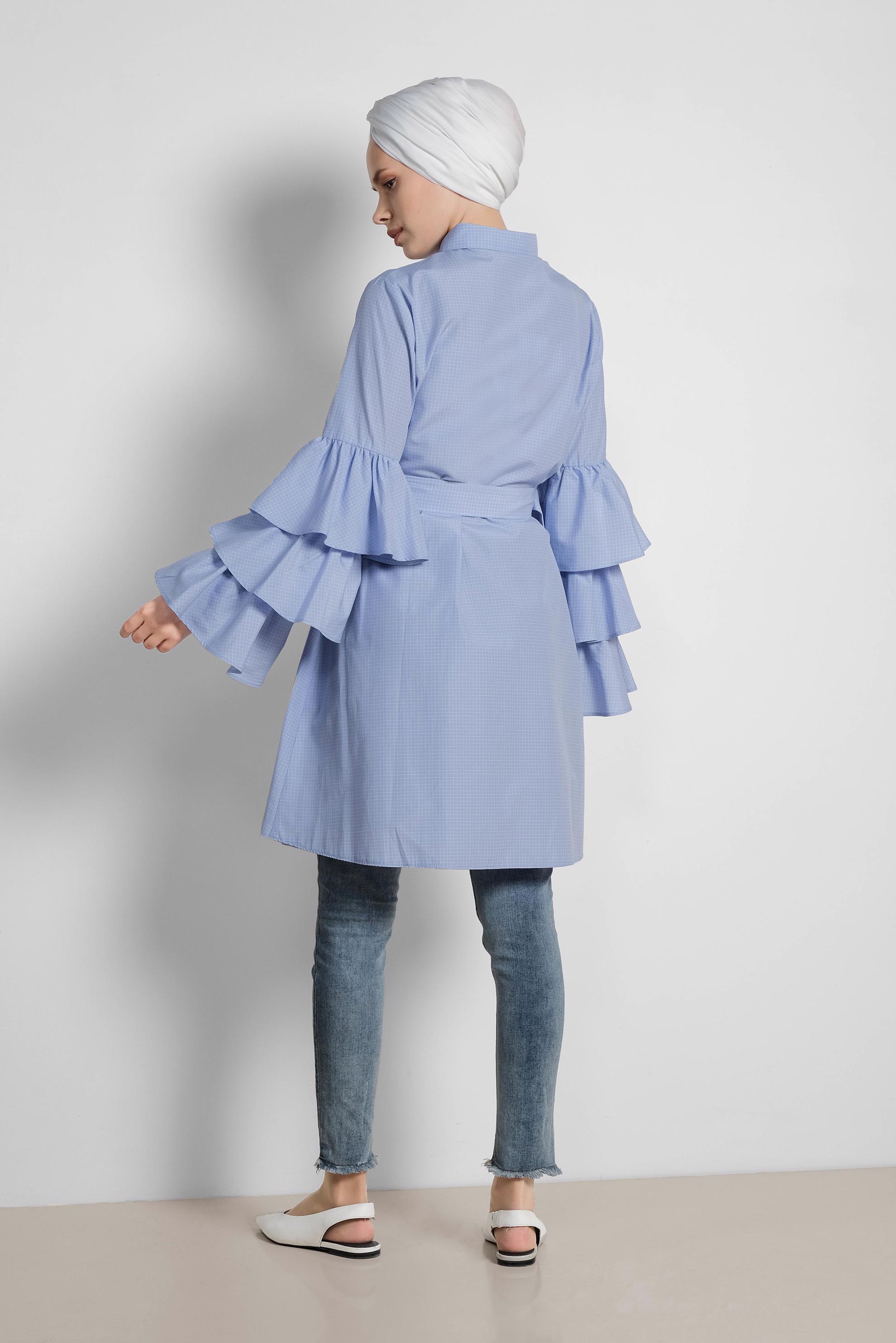 Tesettür giyim MAVİ KOLLARI FIRFIRLI PAMUKLU TUNİK 4312