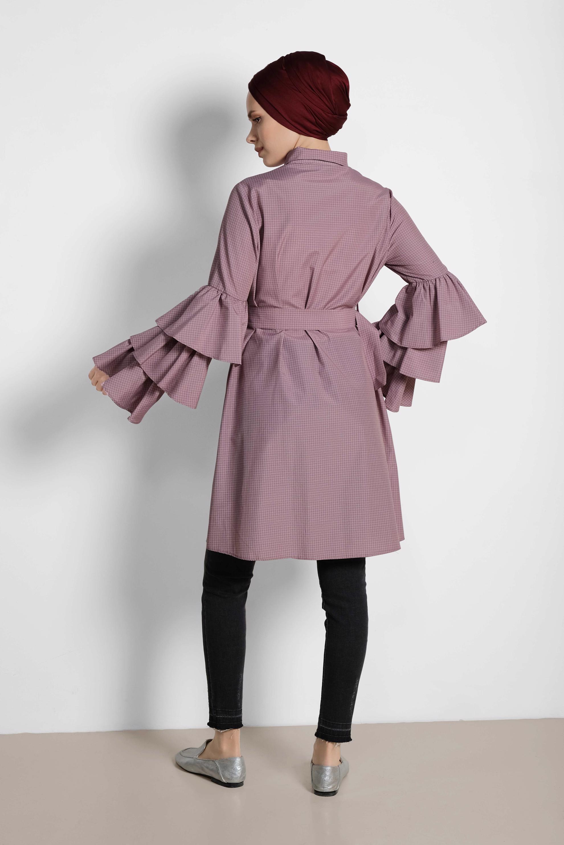 Tesettür giyim BORDO KOLLARI FIRFIRLI PAMUKLU TUNİK 4312