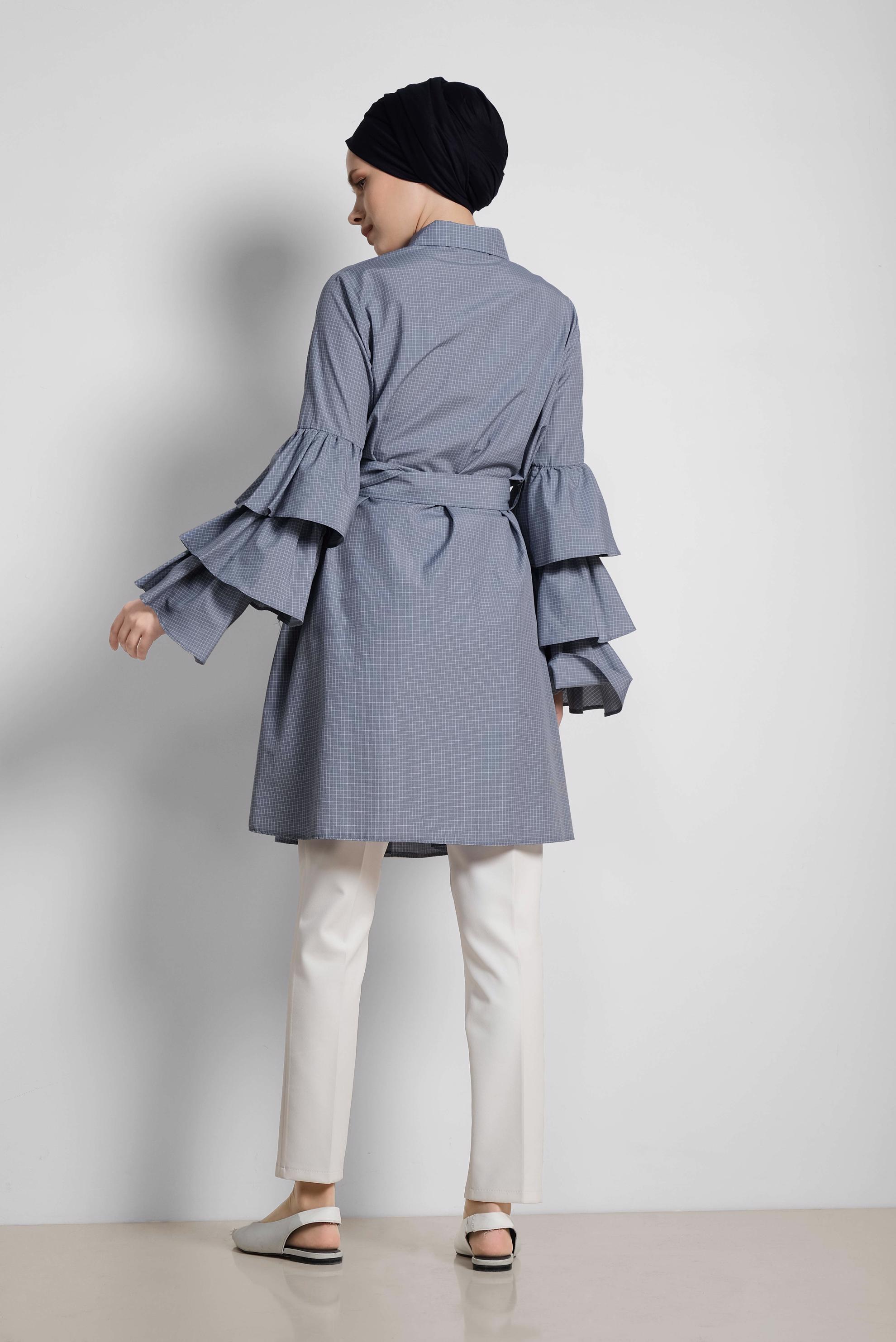 Tesettür giyim LACİVERT KOLLARI FIRFIRLI PAMUKLU TUNİK 4312