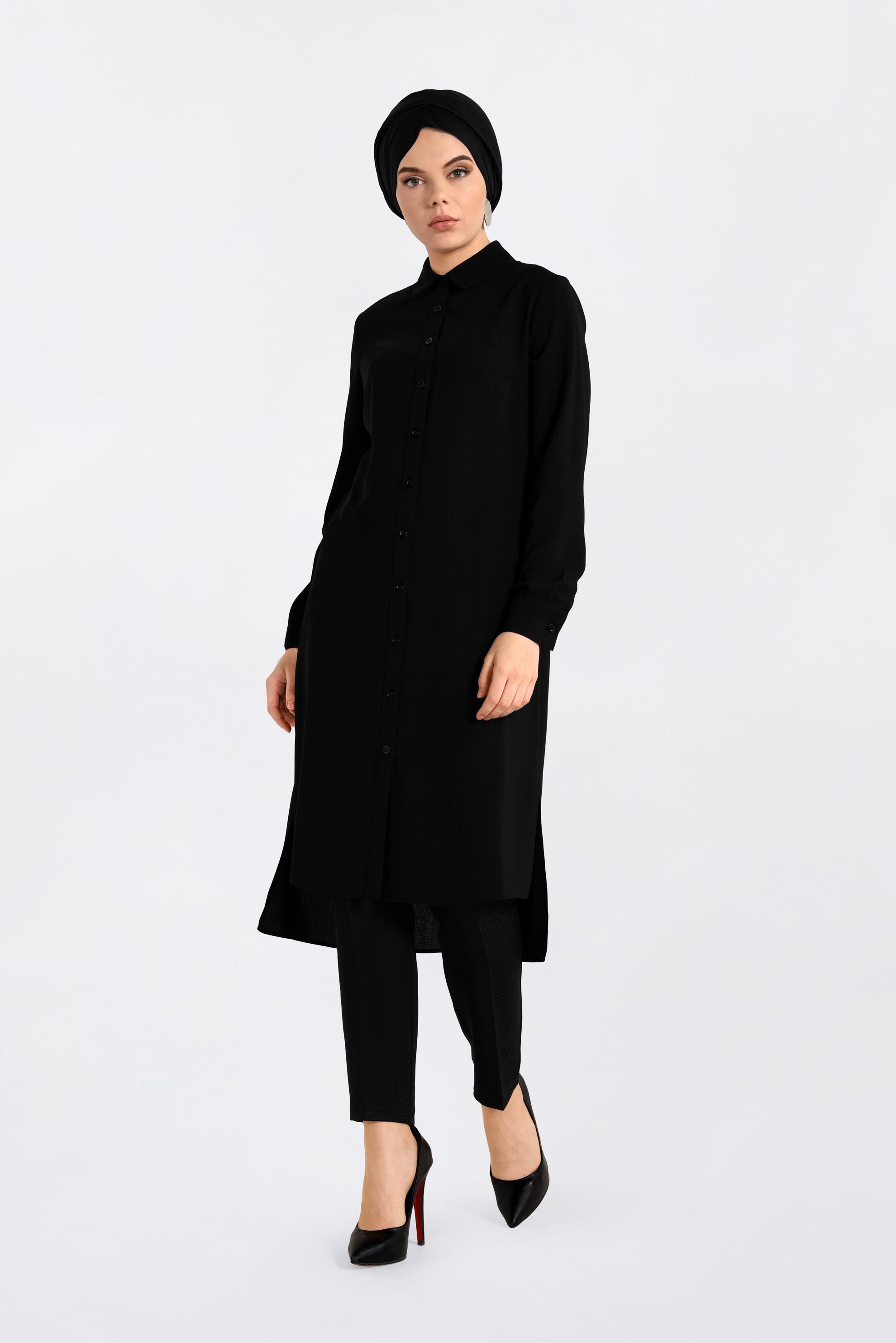 Tesettür giyim SİYAH ARKASI NAKIŞLI TUNİK 4315