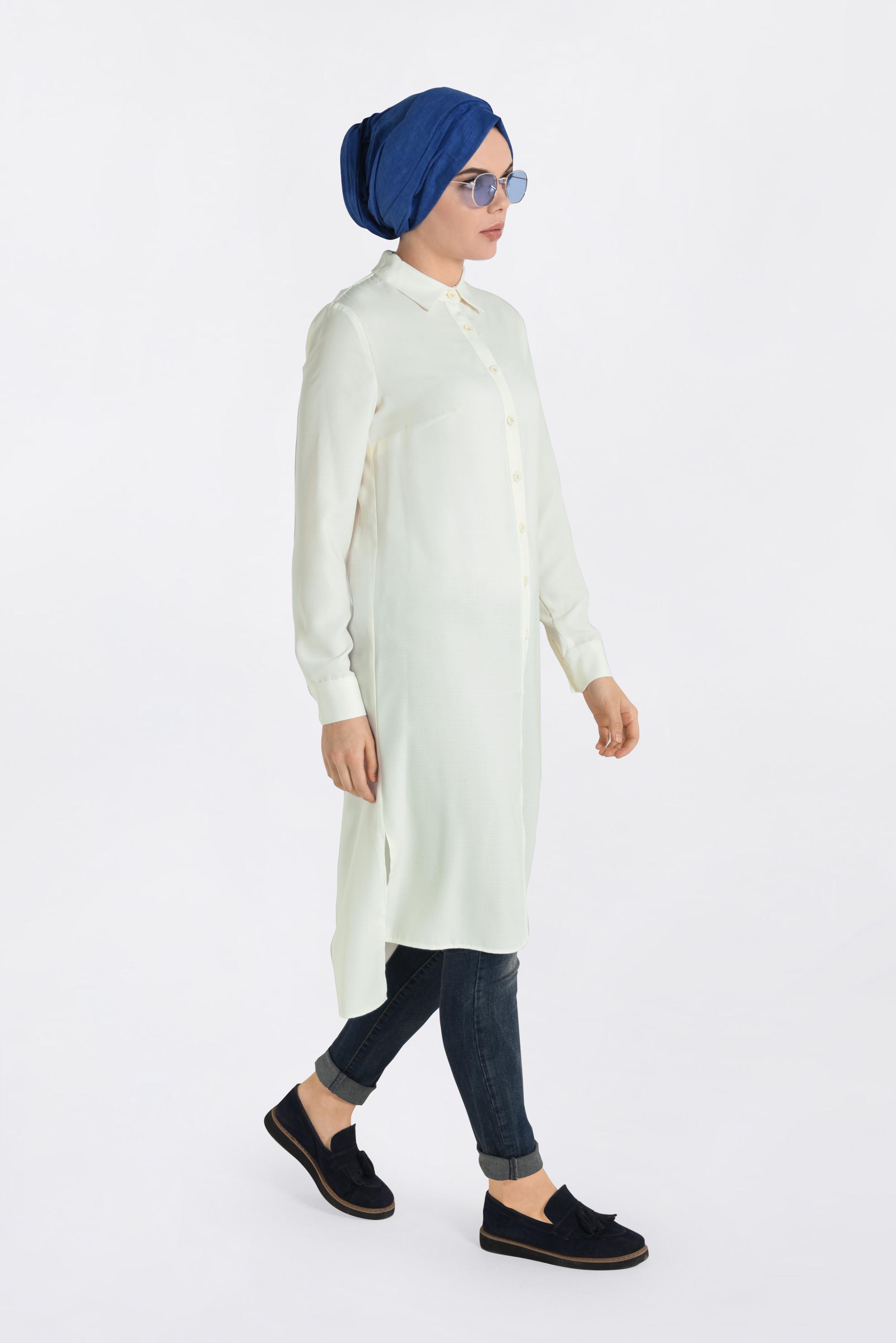 Tesettür giyim BEYAZ ARKASI NAKIŞLI TUNİK 4315