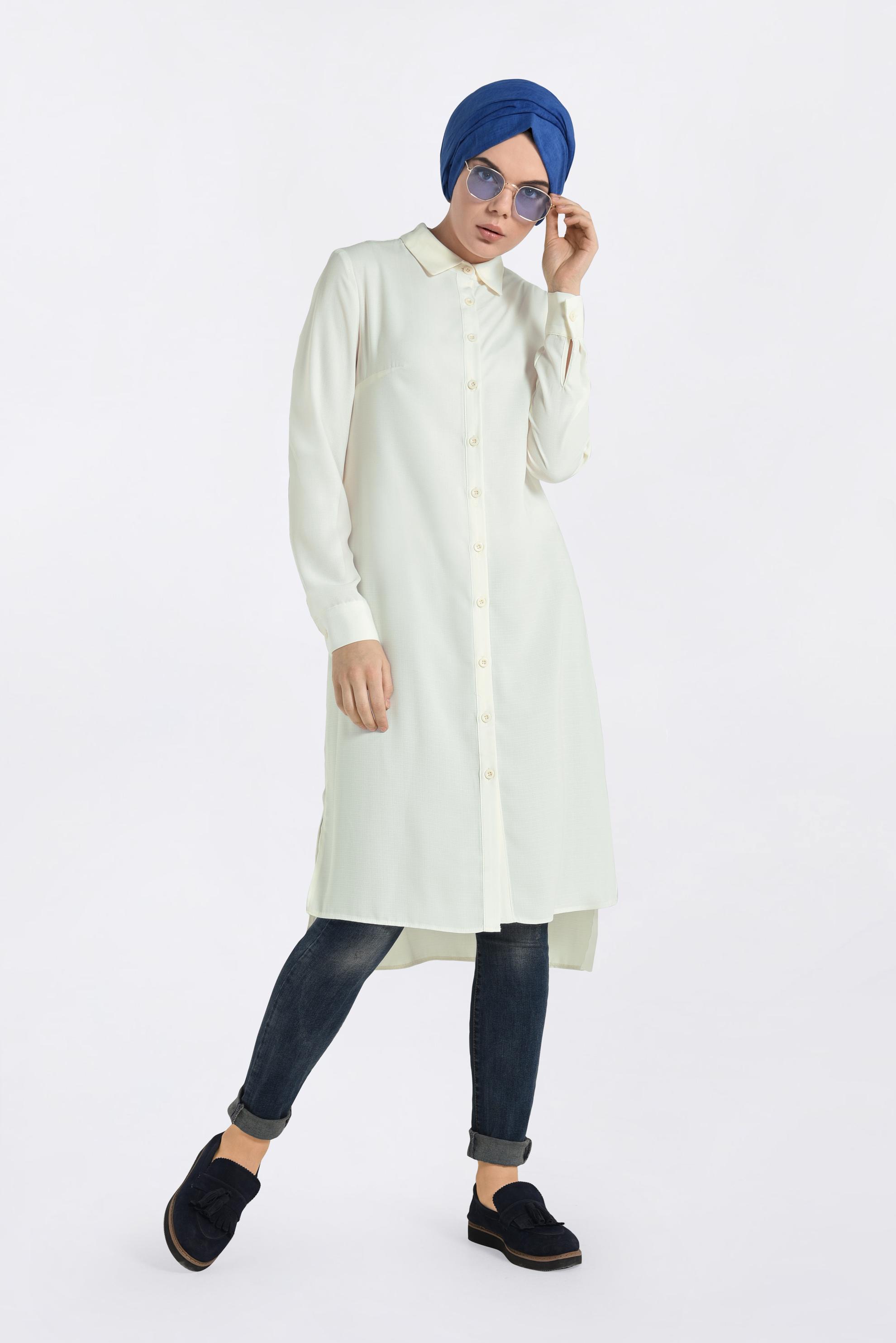 Tesettür giyim BEYAZ ARKASI NAKIŞLI TUNİK 4315