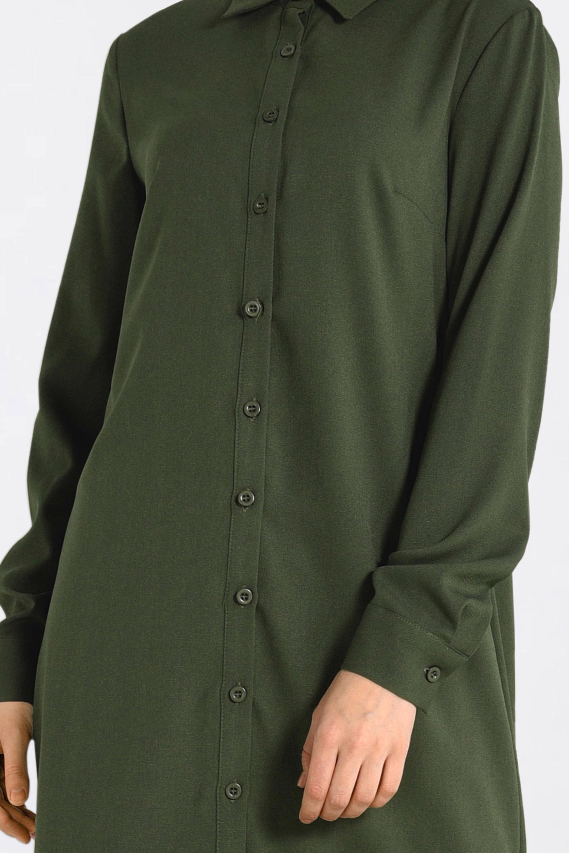 Tesettür giyim HAKİ ARKASI NAKIŞLI TUNİK 4315