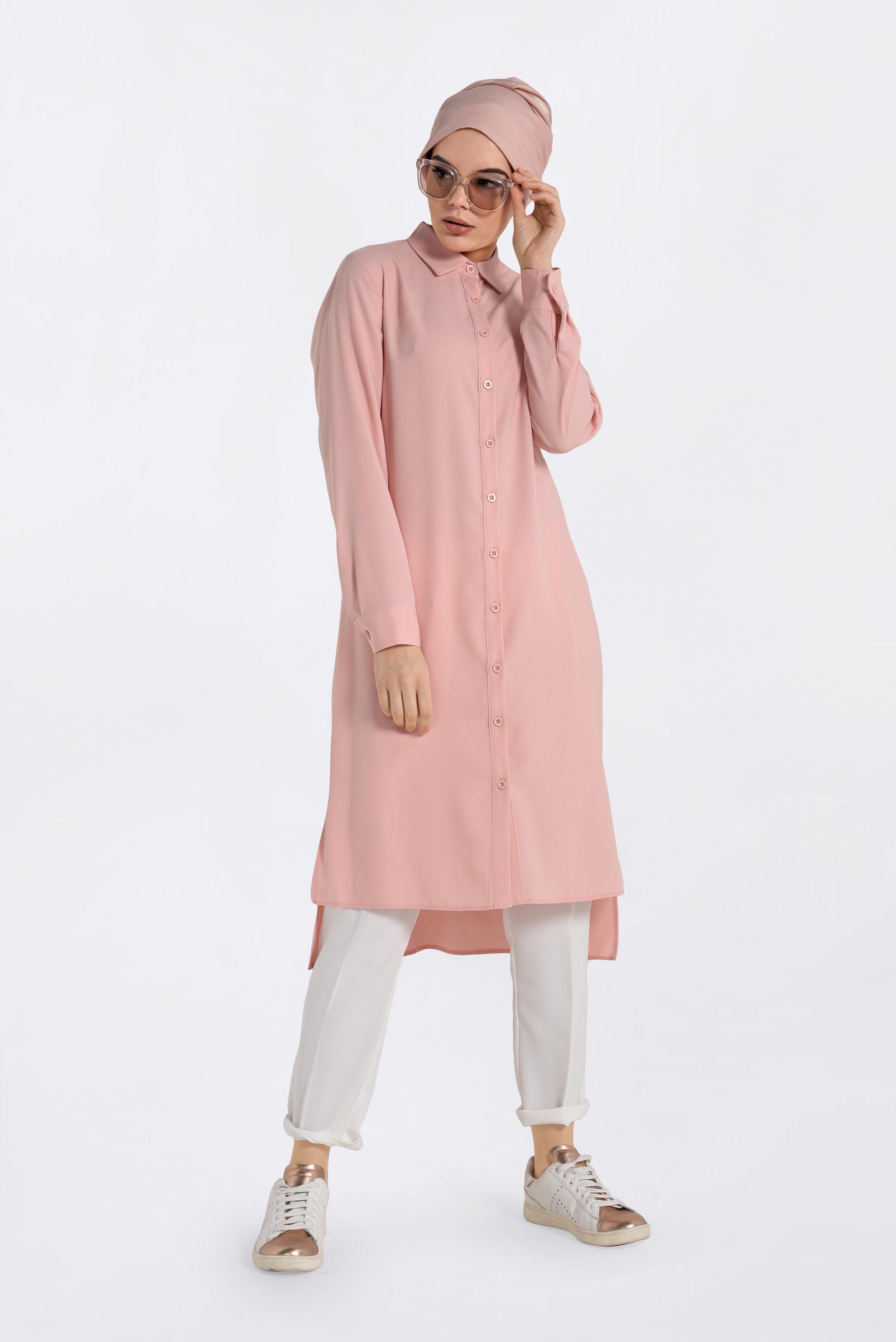 Tesettür giyim PUDRA ARKASI NAKIŞLI TUNİK 4315