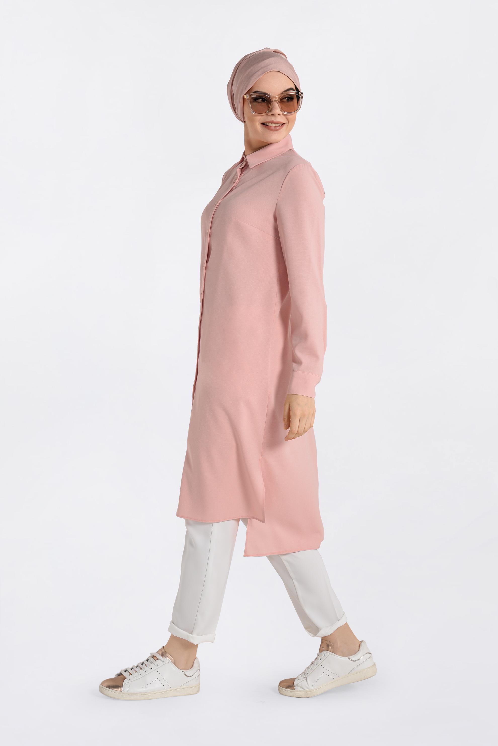 Tesettür giyim PUDRA ARKASI NAKIŞLI TUNİK 4315