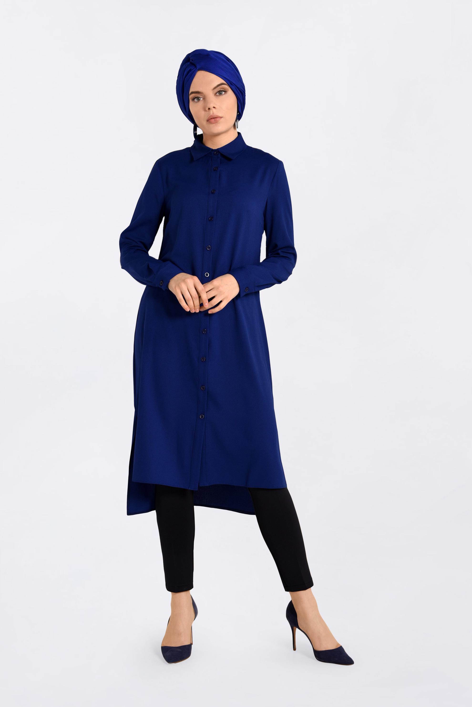 Tesettür giyim LACİVERT ARKASI NAKIŞLI TUNİK 4315