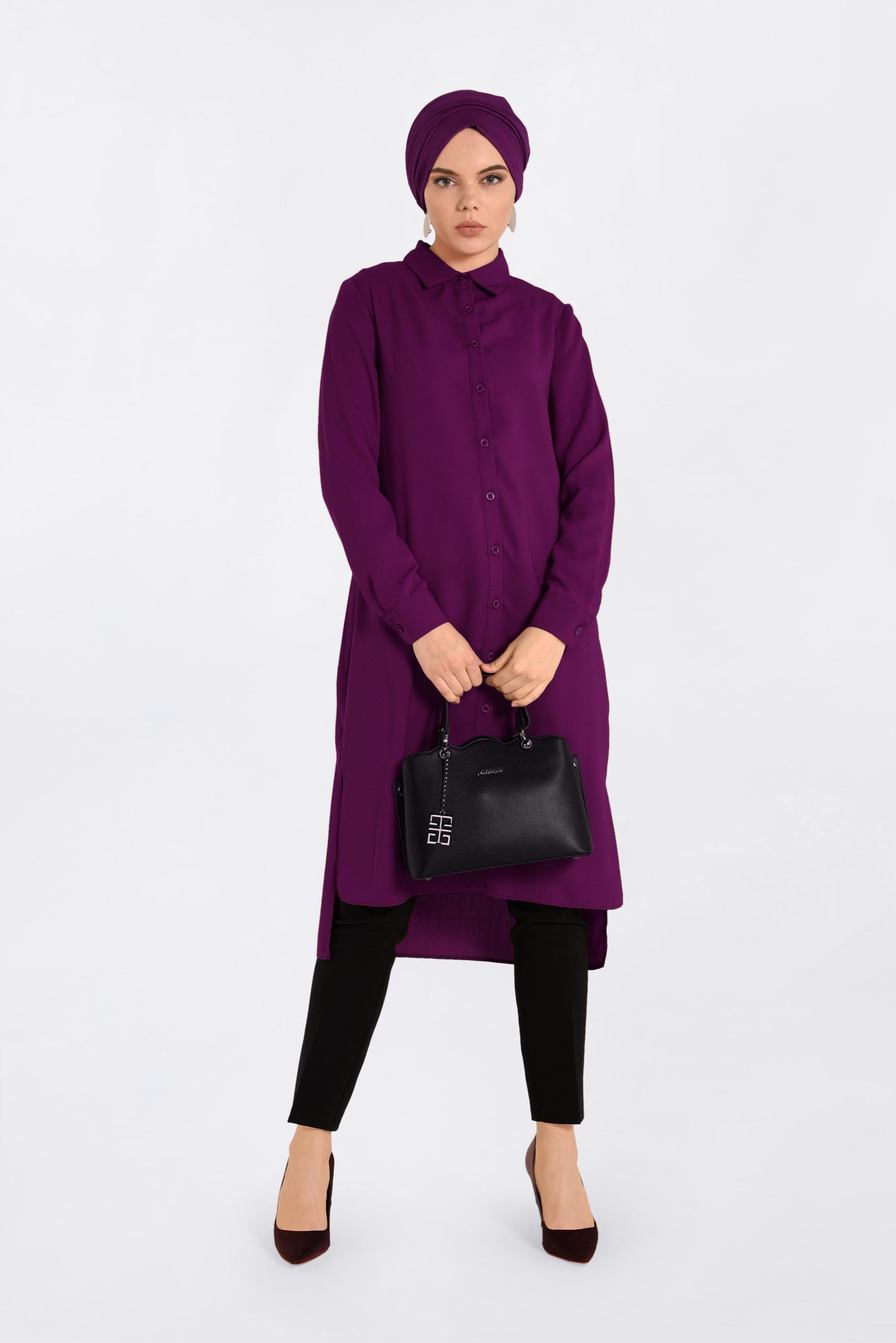 Tesettür giyim MOR ARKASI NAKIŞLI TUNİK 4315