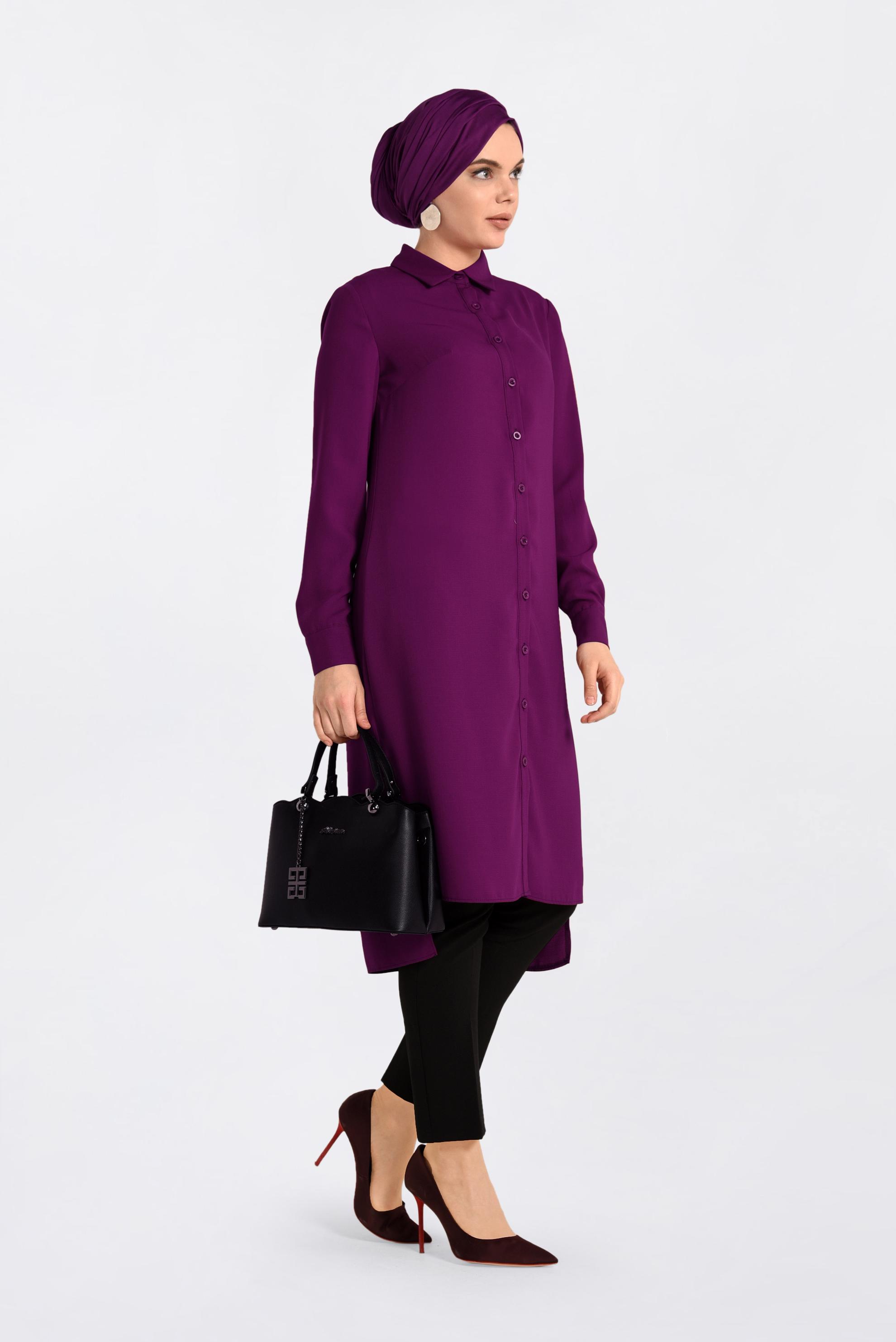 Tesettür giyim MOR ARKASI NAKIŞLI TUNİK 4315