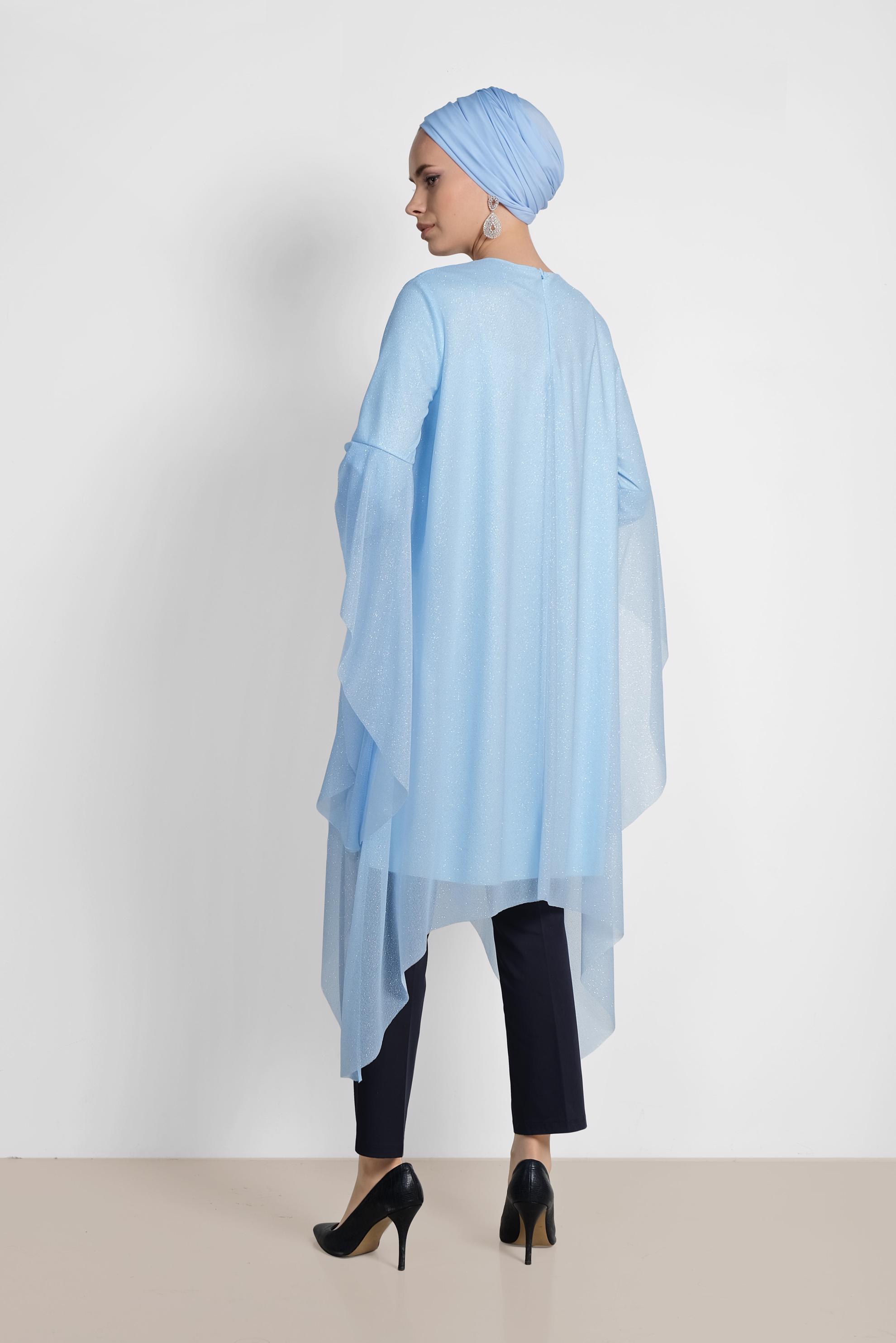 Tesettür giyim MAVİ ASİMETRİK KESİM SİMLİ SALAŞ TUNİK 4317