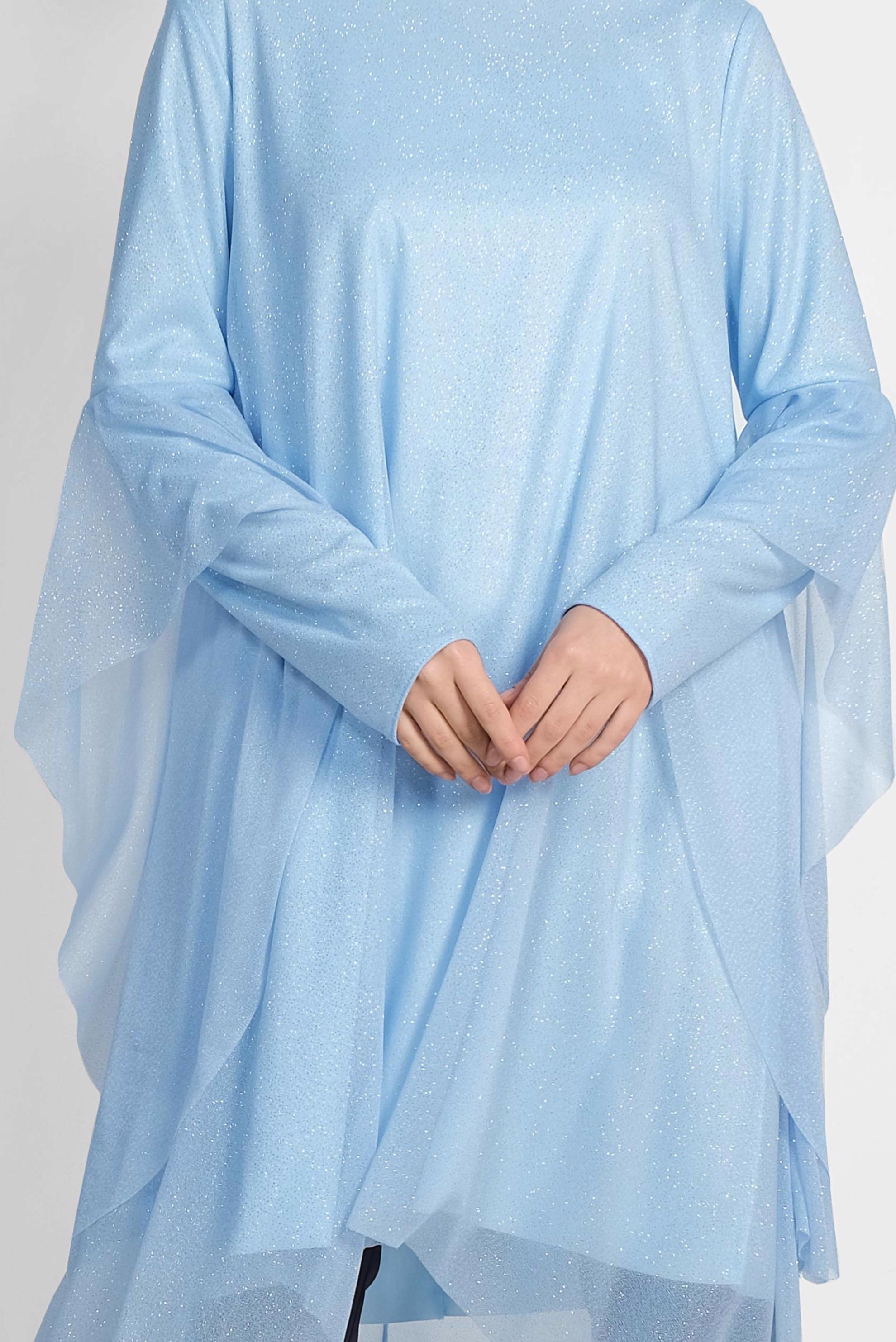 Tesettür giyim MAVİ ASİMETRİK KESİM SİMLİ SALAŞ TUNİK 4317