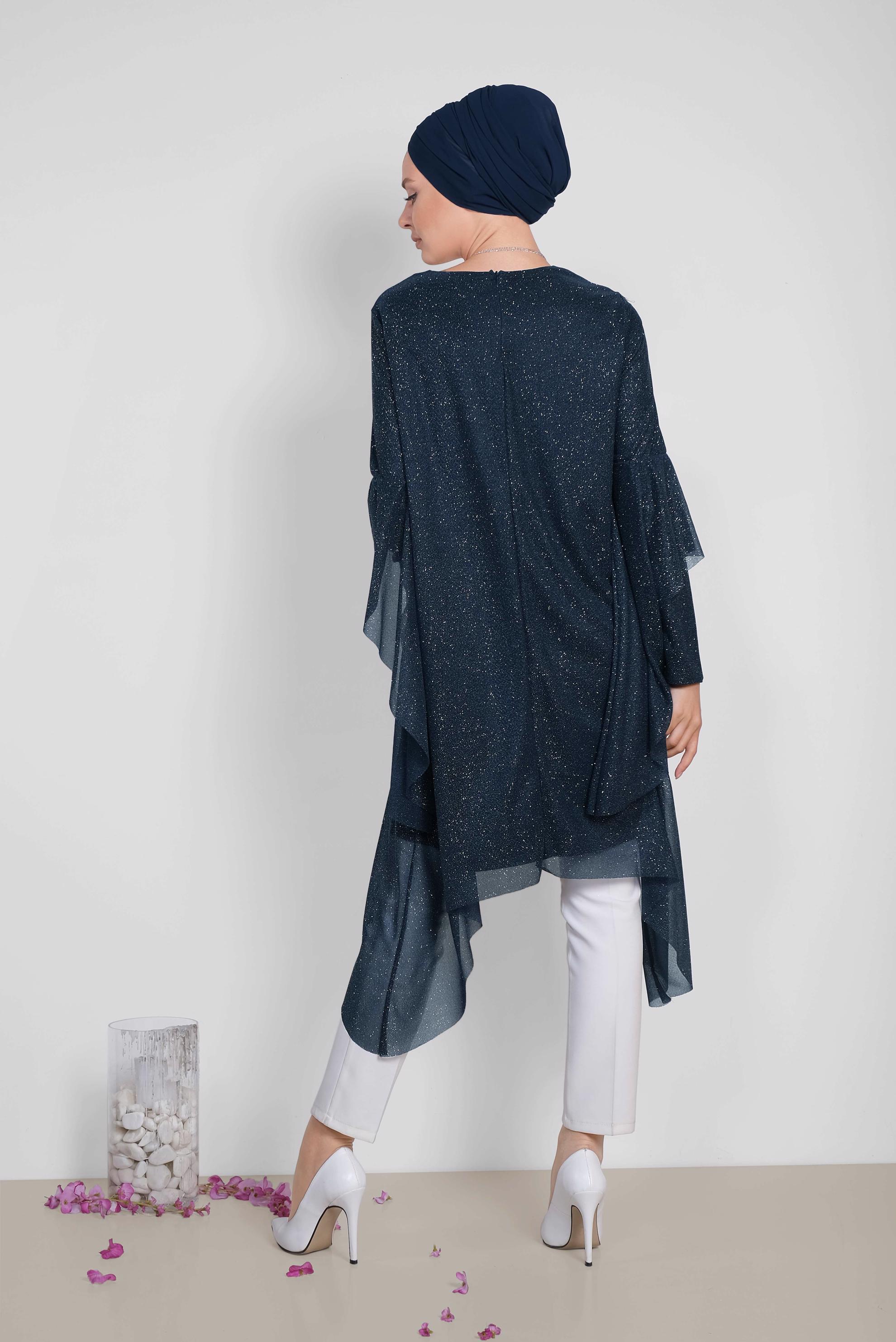 Tesettür giyim LACİVERT ASİMETRİK KESİM SİMLİ SALAŞ TUNİK 4317