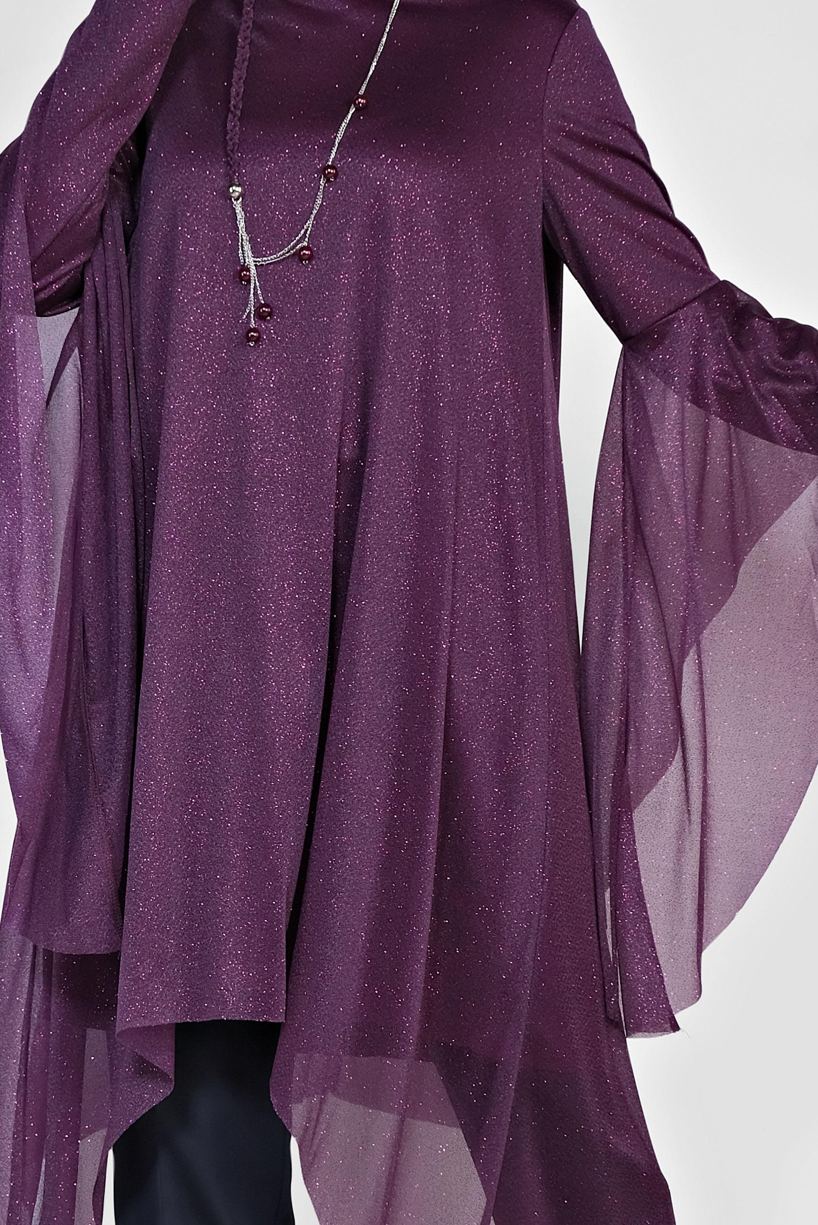 Tesettür giyim MÜRDÜM ASİMETRİK KESİM SİMLİ SALAŞ TUNİK 4317