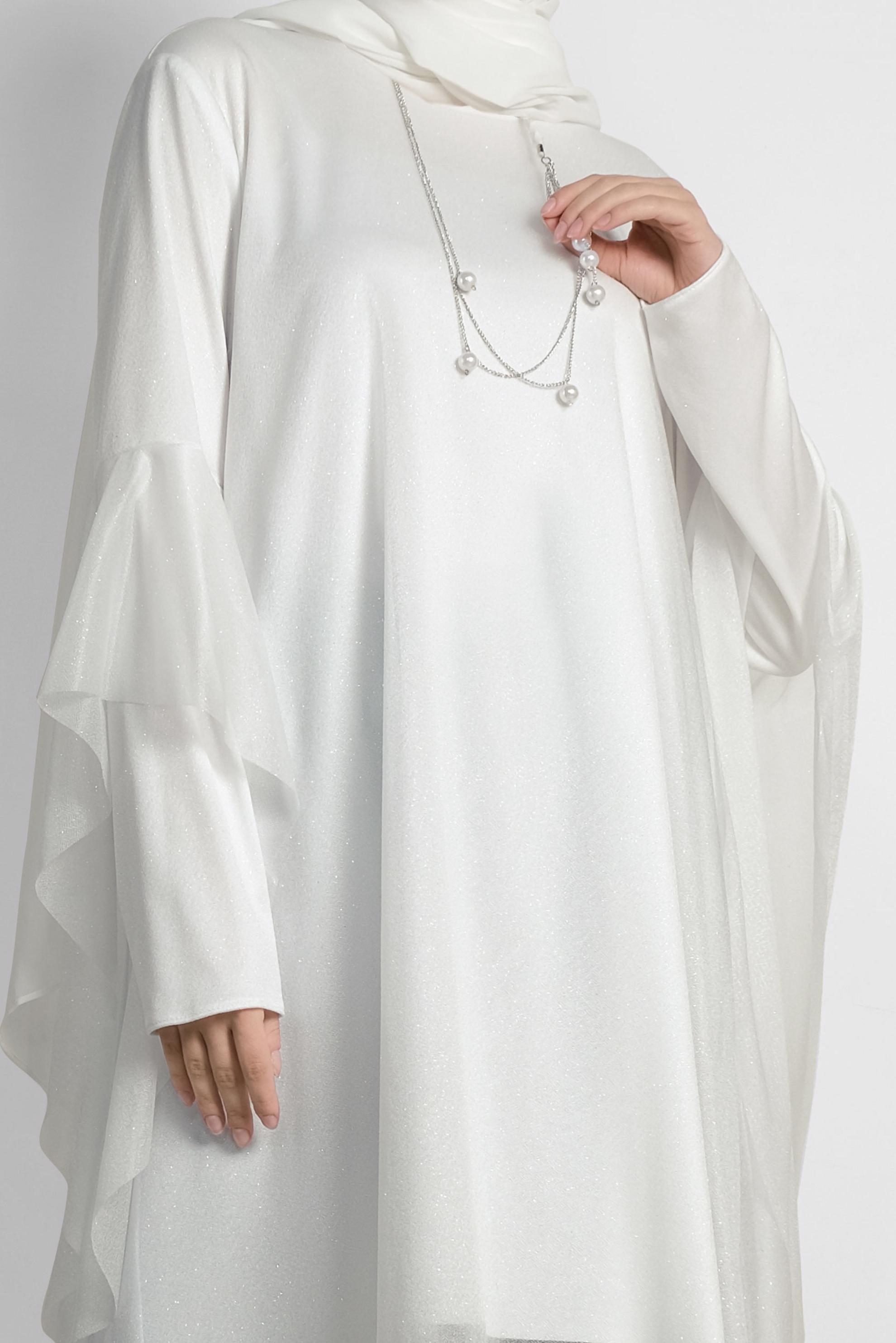 Tesettür giyim BEYAZ ASİMETRİK KESİM SİMLİ SALAŞ TUNİK 4317