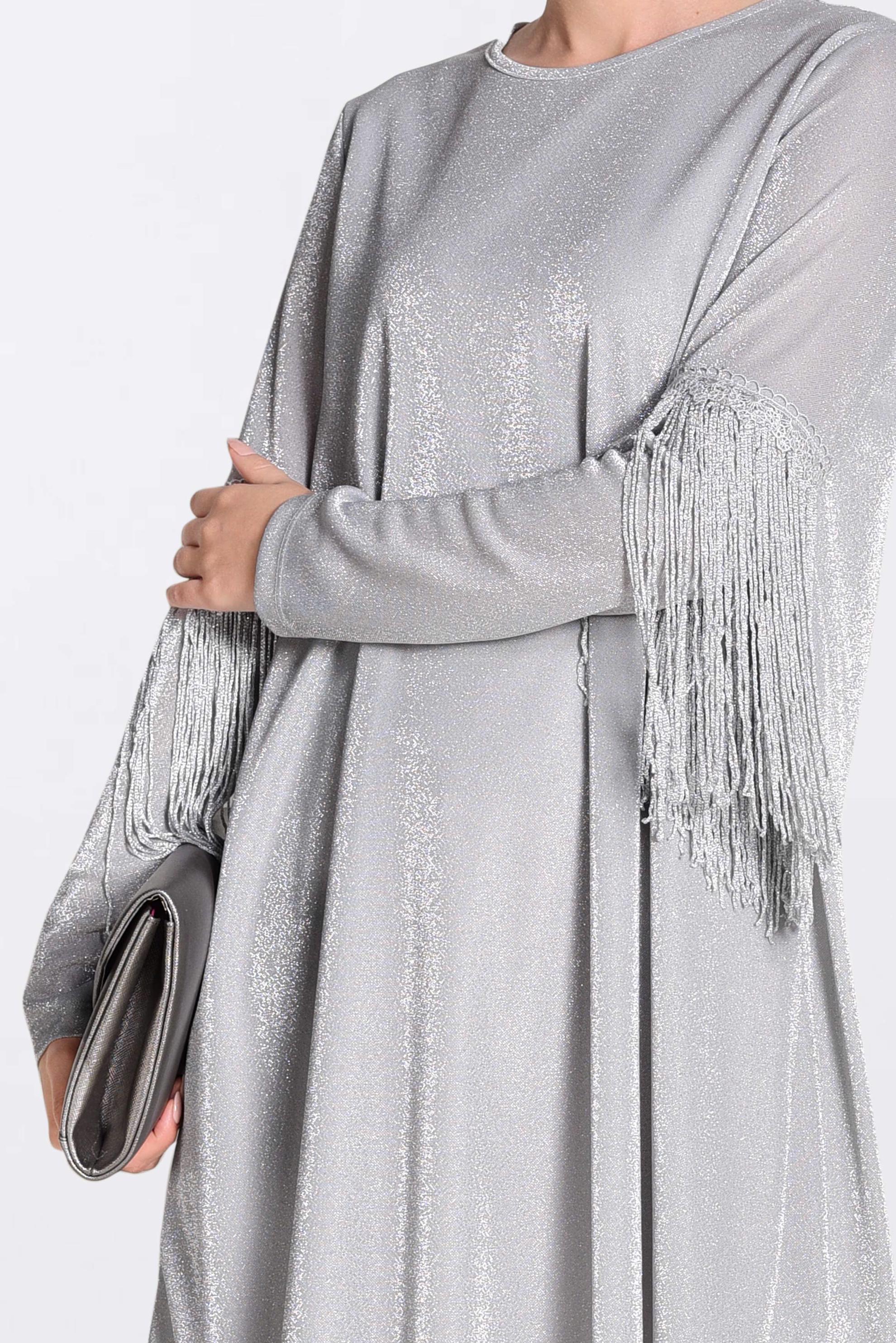 Tesettür giyim GRİ KOLLARI PÜSKÜLLÜ SİMLİ TUNİK 4324