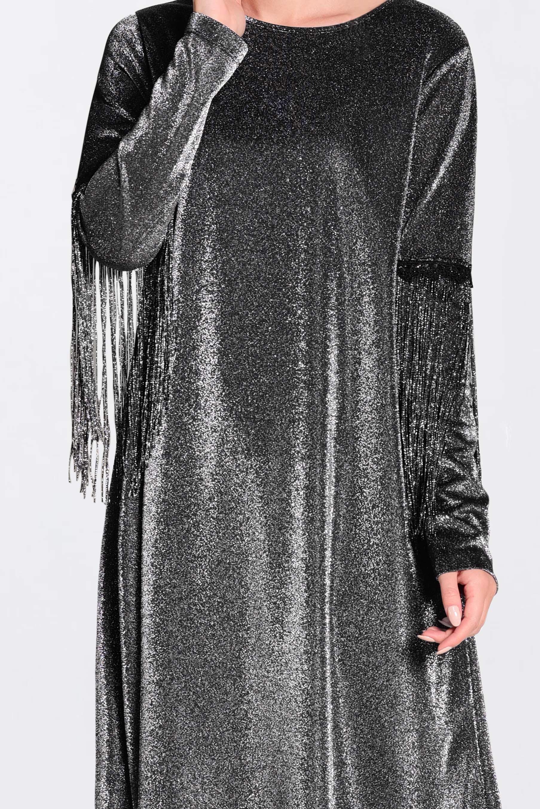 Tesettür giyim SİYAH KOLLARI PÜSKÜLLÜ SİMLİ TUNİK 4324