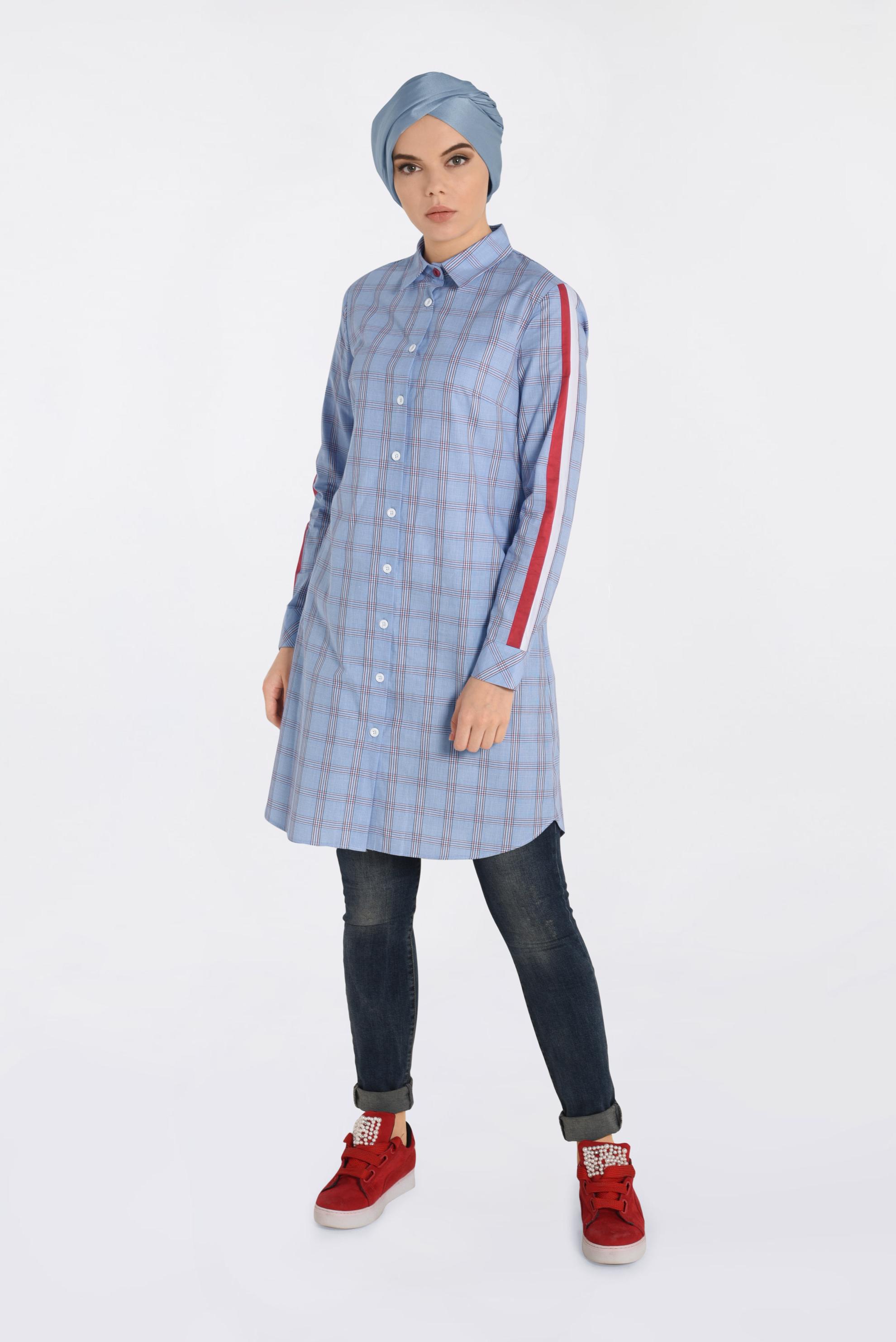 Tesettür giyim MAVİ ŞERİT DETAYLI TUNİK 4349