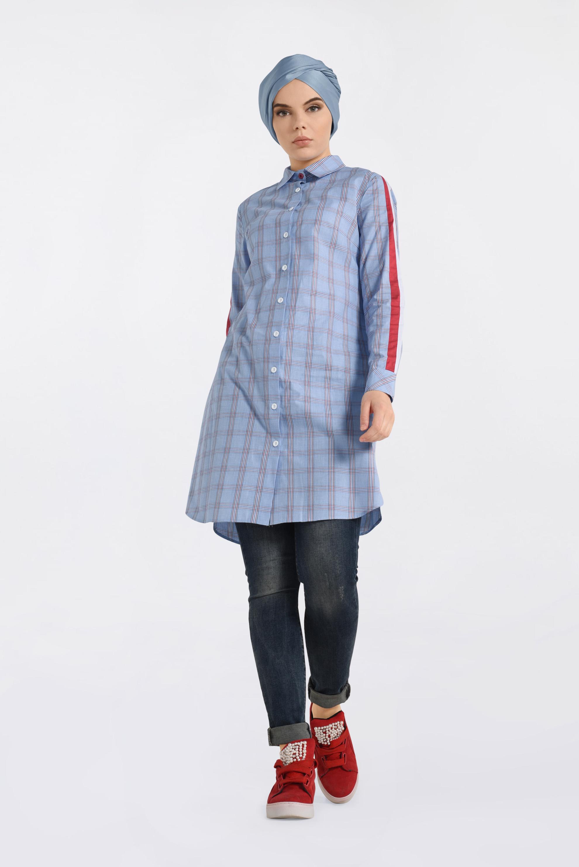 Tesettür giyim MAVİ ŞERİT DETAYLI TUNİK 4349