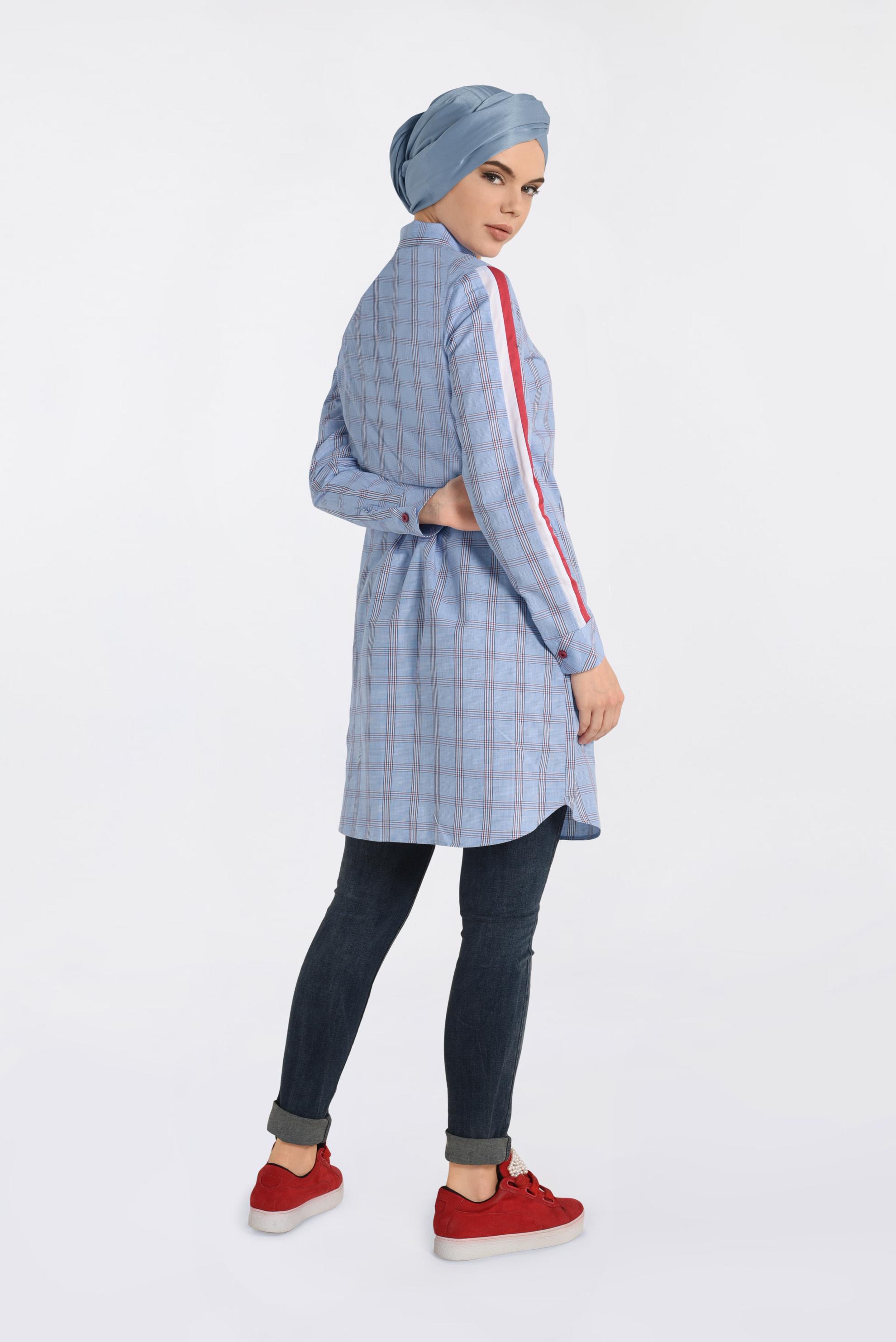 Tesettür giyim MAVİ ŞERİT DETAYLI TUNİK 4349