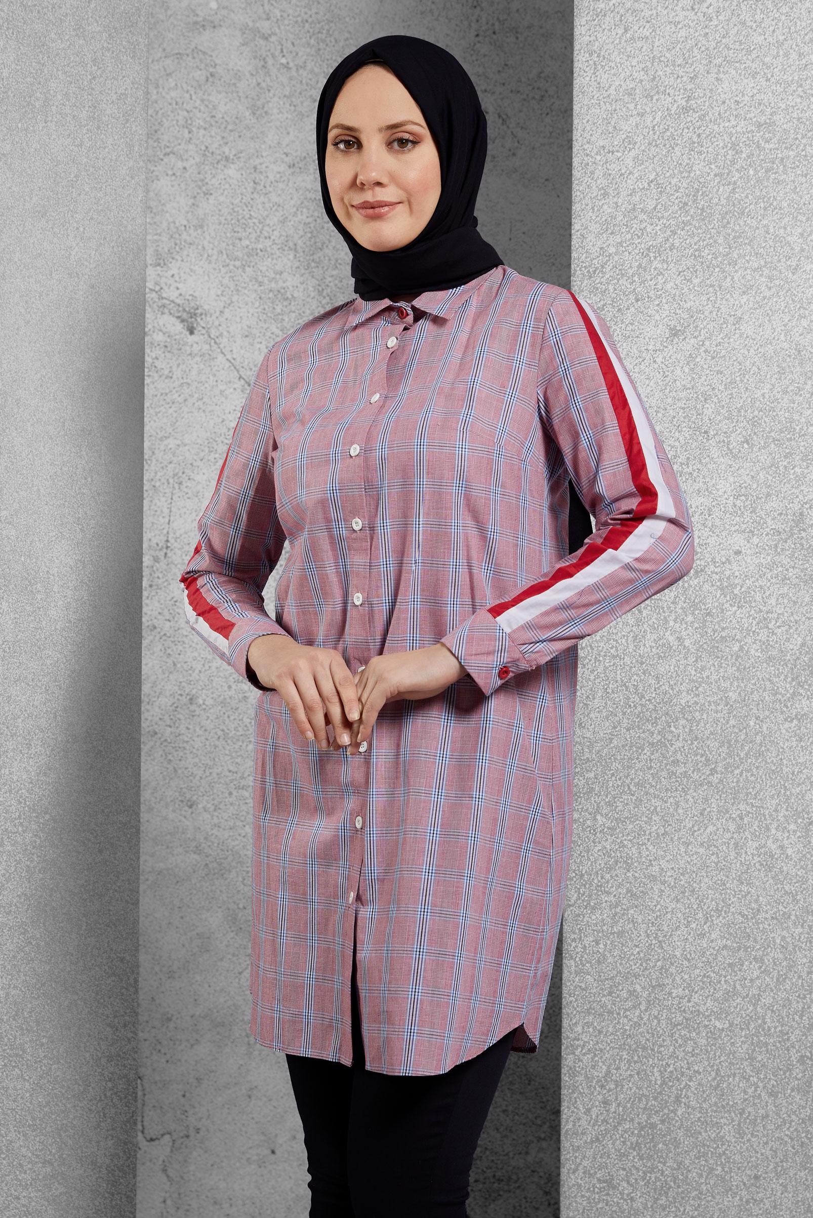 Hijab clothing RED STRIPE DETAILED TUNIC 4349