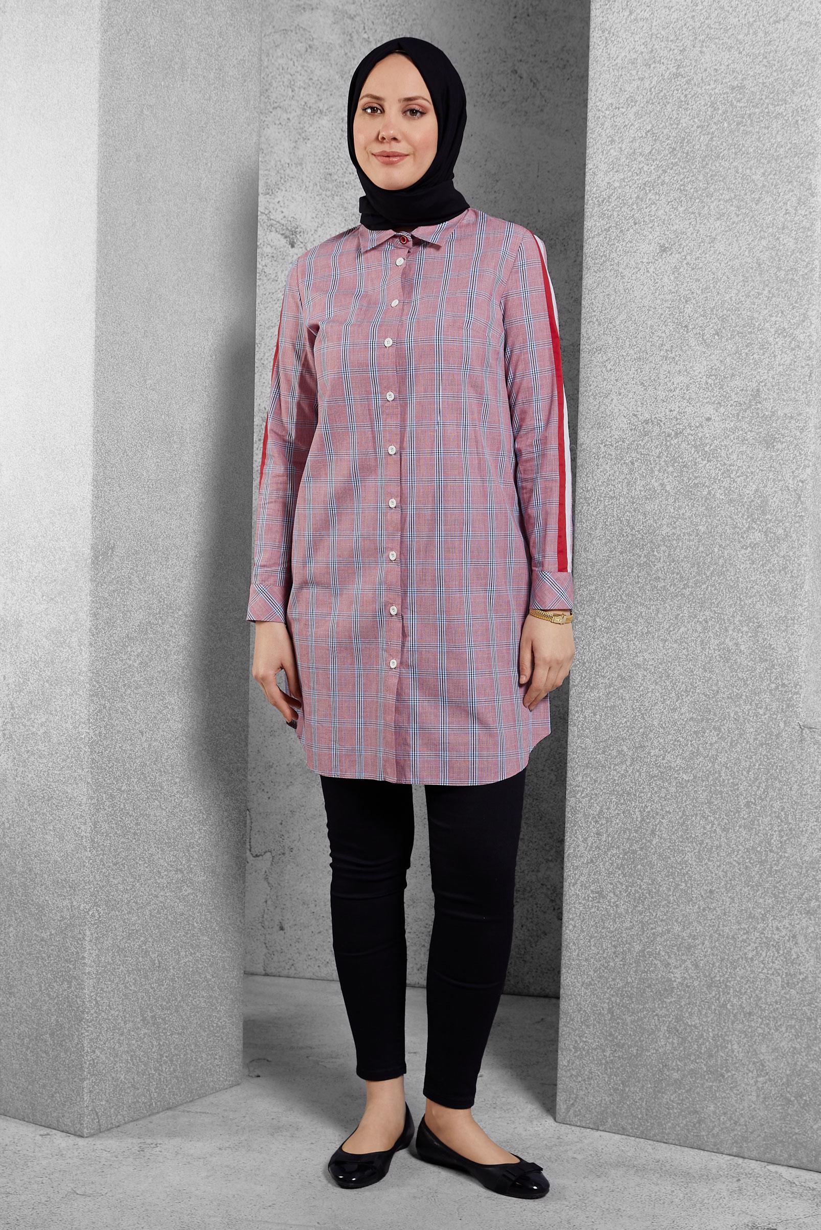 Hijab clothing RED STRIPE DETAILED TUNIC 4349