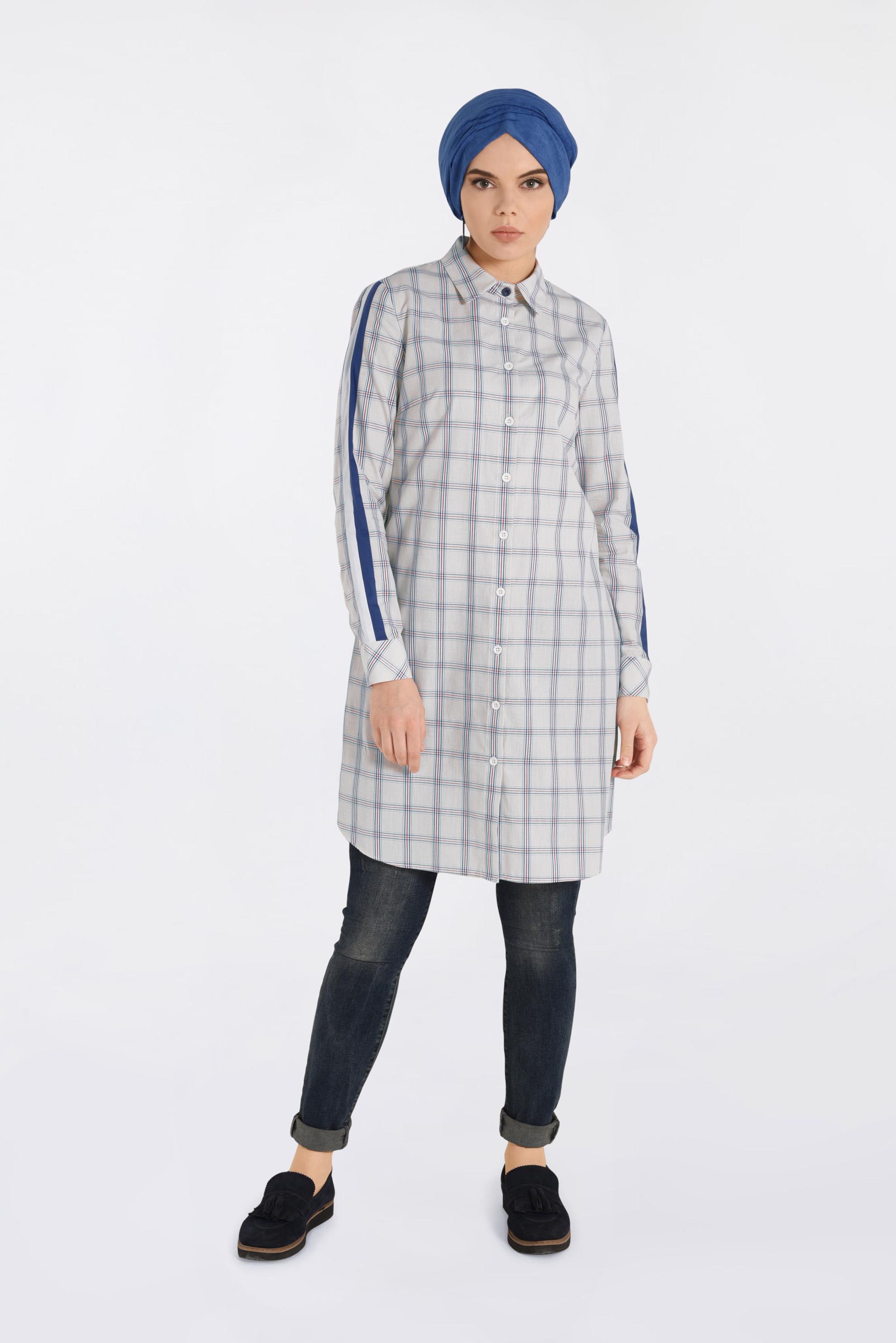 Tesettür giyim BEJ ŞERİT DETAYLI TUNİK 4349