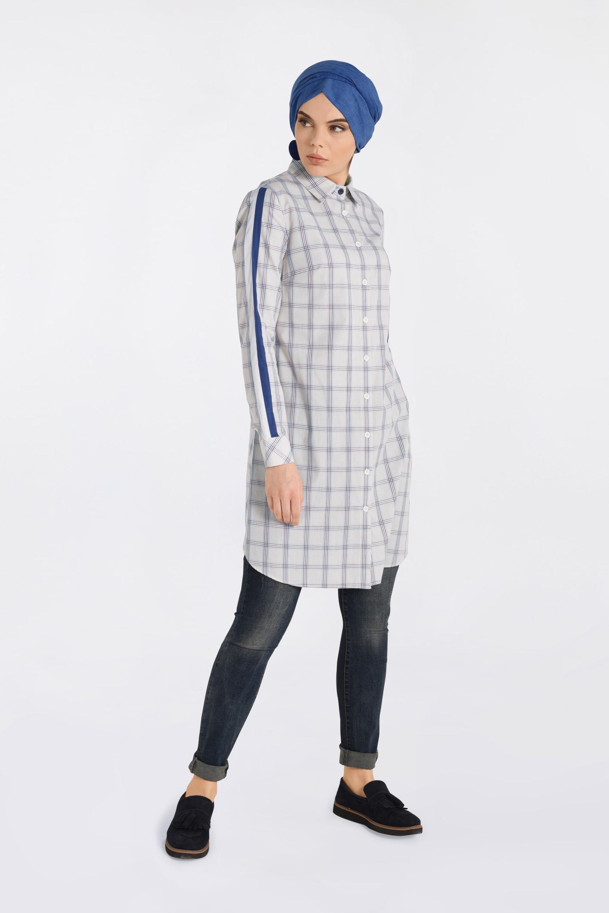 Tesettür giyim BEJ ŞERİT DETAYLI TUNİK 4349