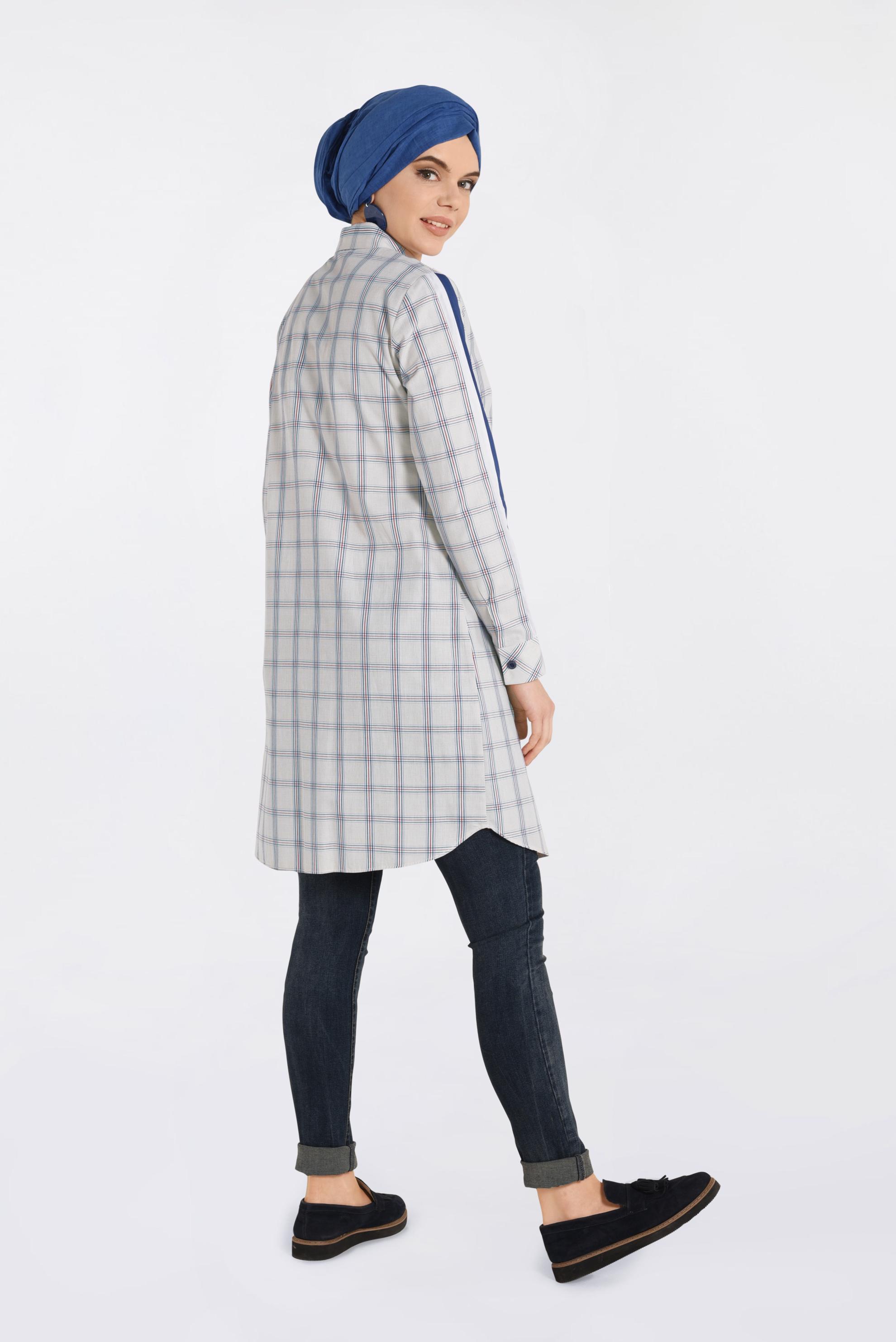 Tesettür giyim BEJ ŞERİT DETAYLI TUNİK 4349