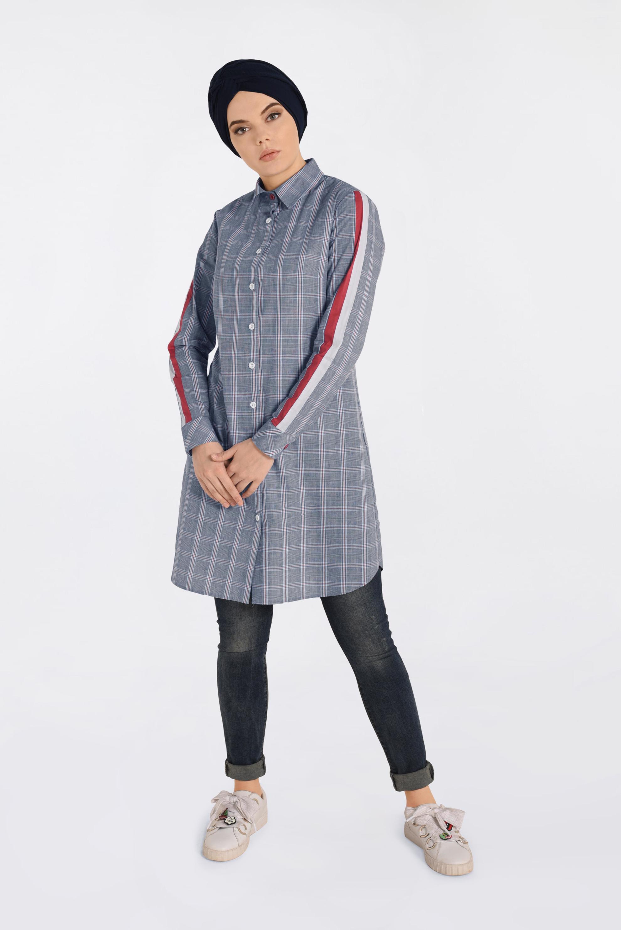 Tesettür giyim LACİVERT ŞERİT DETAYLI TUNİK 4349