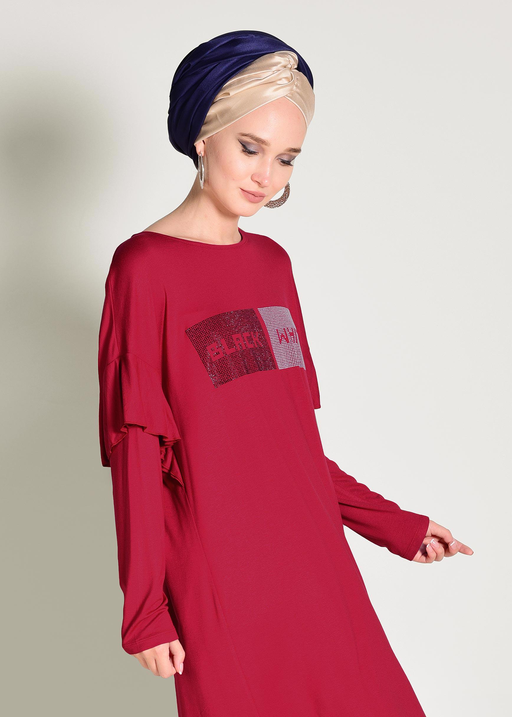 Tesettür giyim KIRMIZI ASİMETRİK KESİM TUNİK 4362	