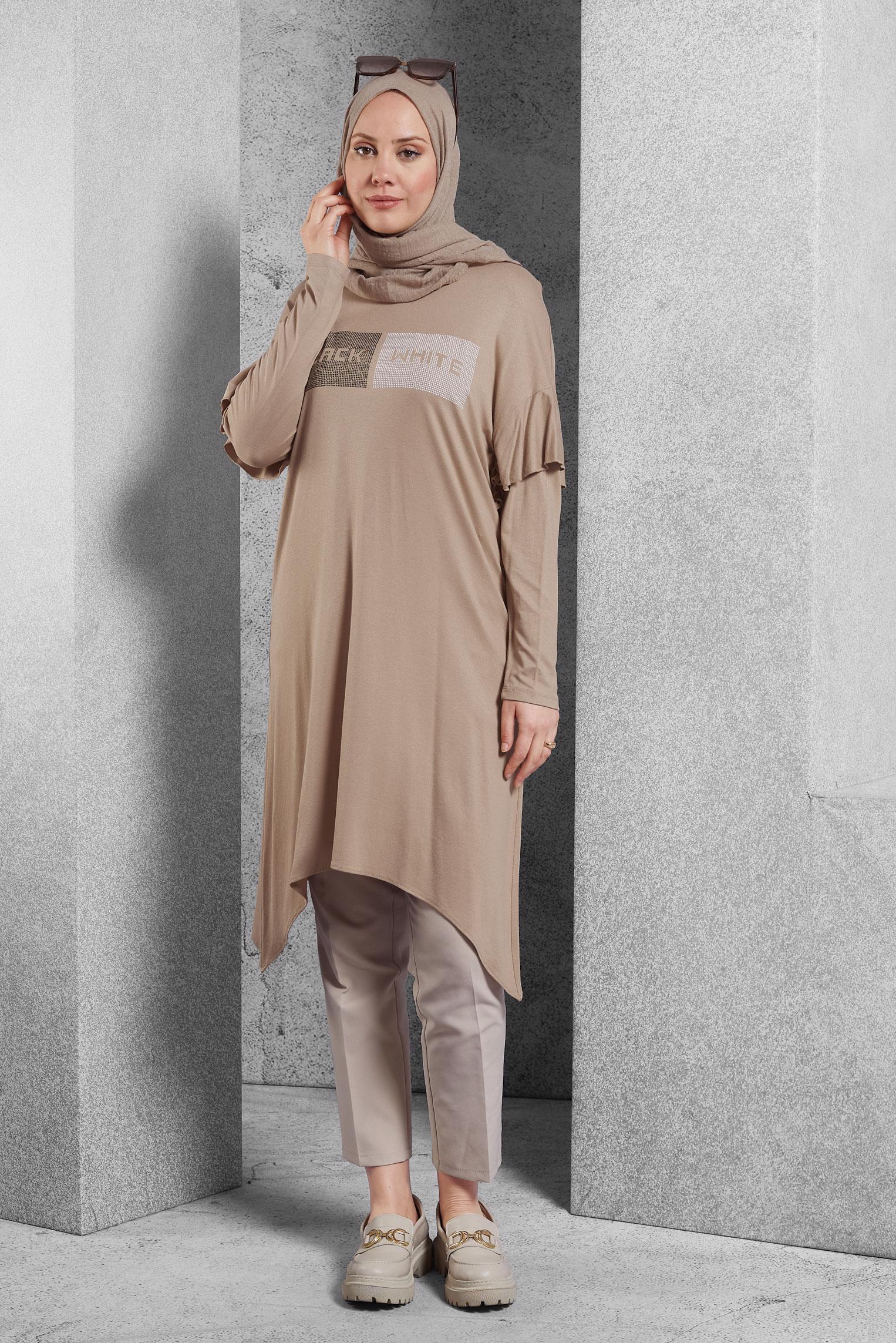 Hijab clothing BEIGE ASYMMETRIC CUT TUNIC 4362