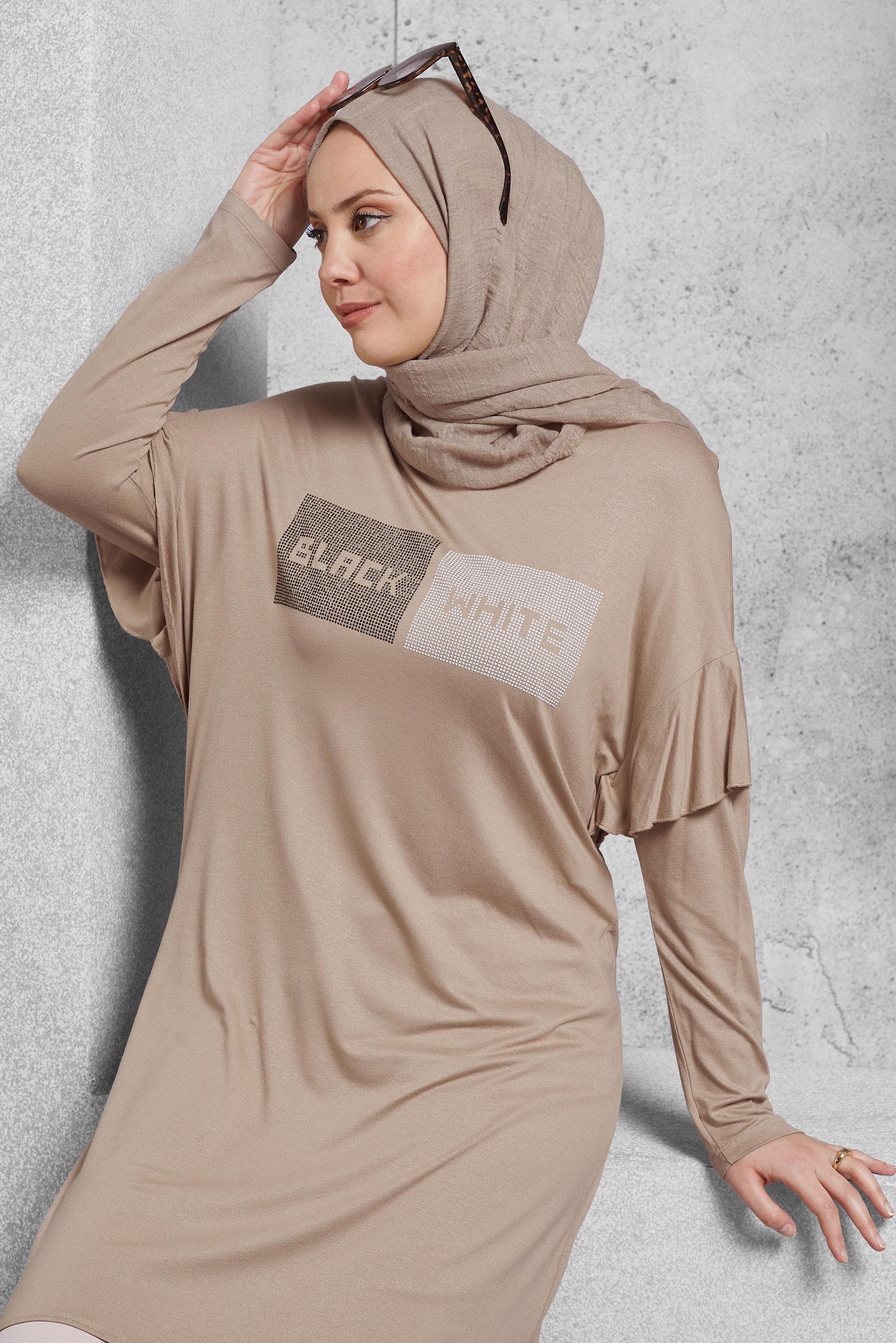 Hijab clothing BEIGE ASYMMETRIC CUT TUNIC 4362