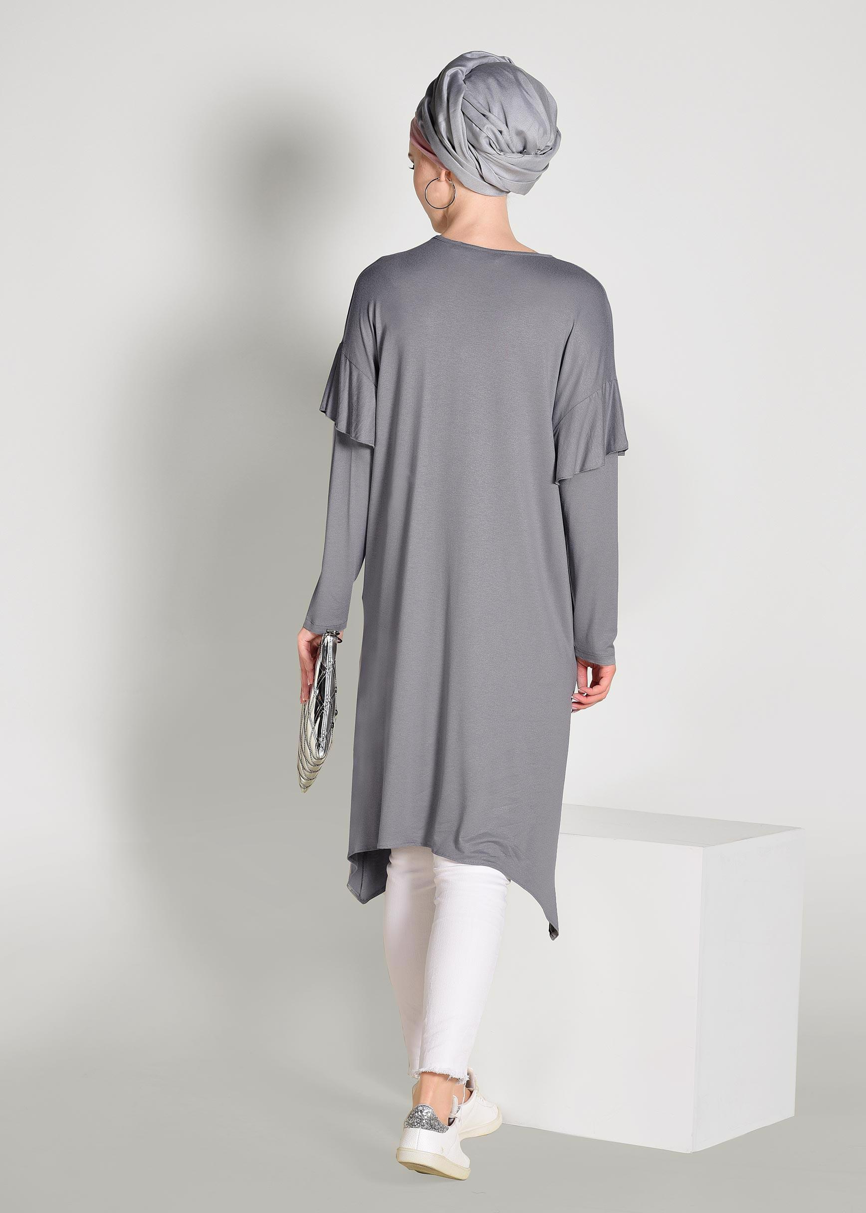 Tesettür giyim GRİ ASİMETRİK KESİM TUNİK 4362	