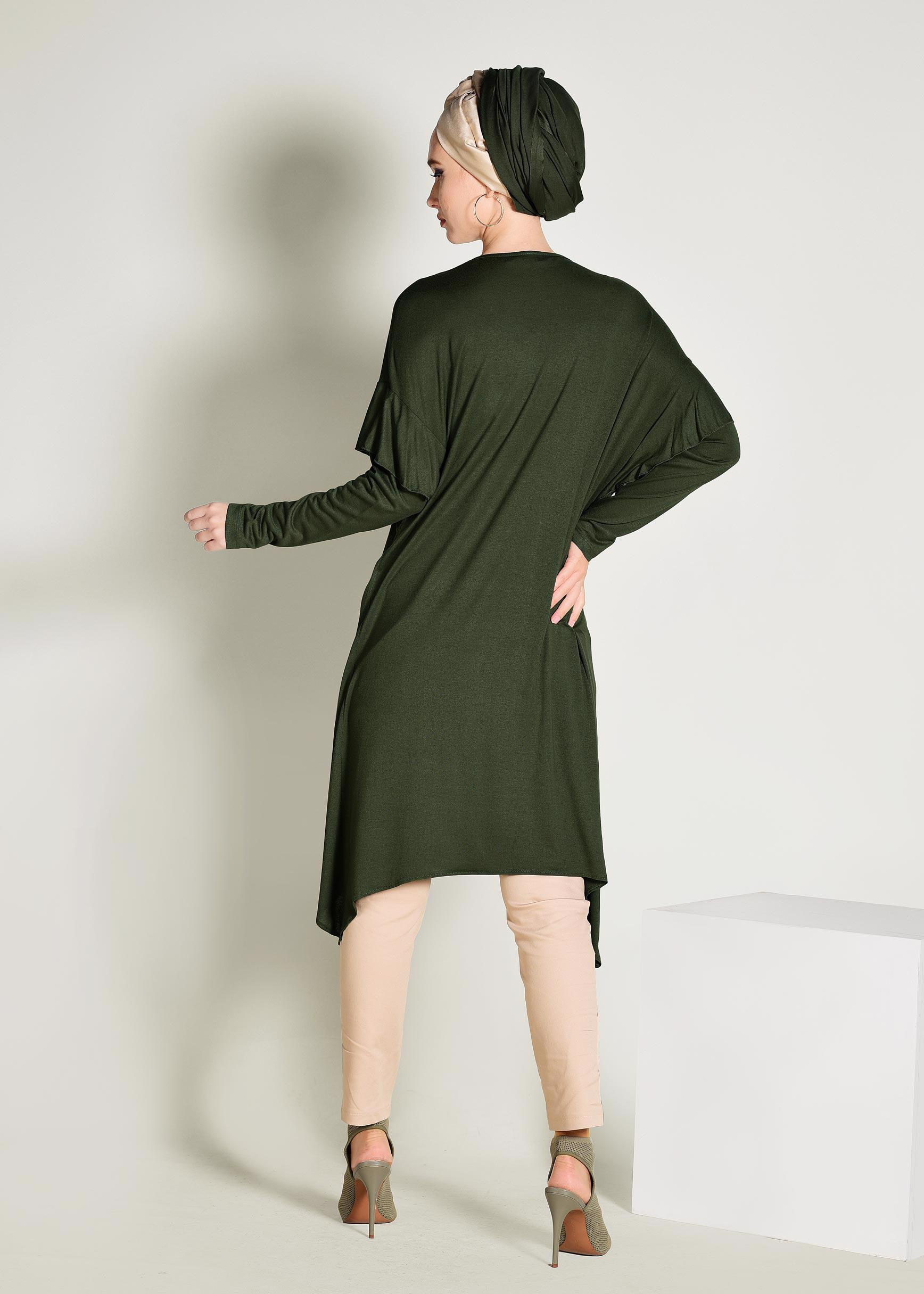 Tesettür giyim HAKİ ASİMETRİK KESİM TUNİK 4362	