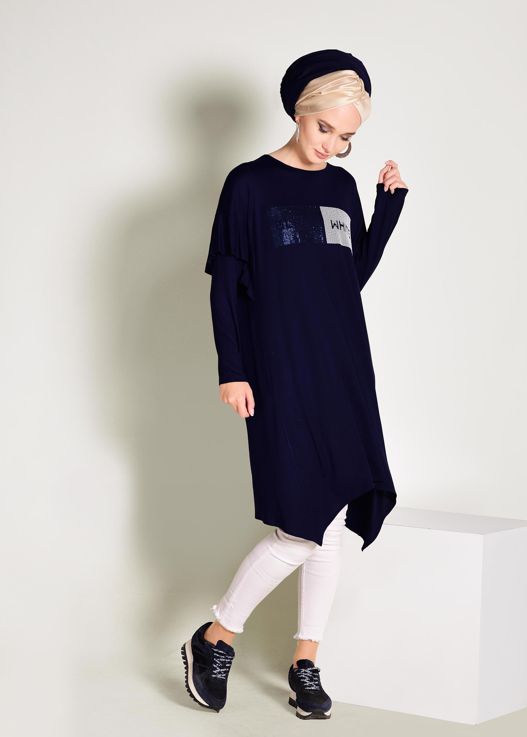 Tesettür giyim LACİVERT ASİMETRİK KESİM TUNİK 4362	