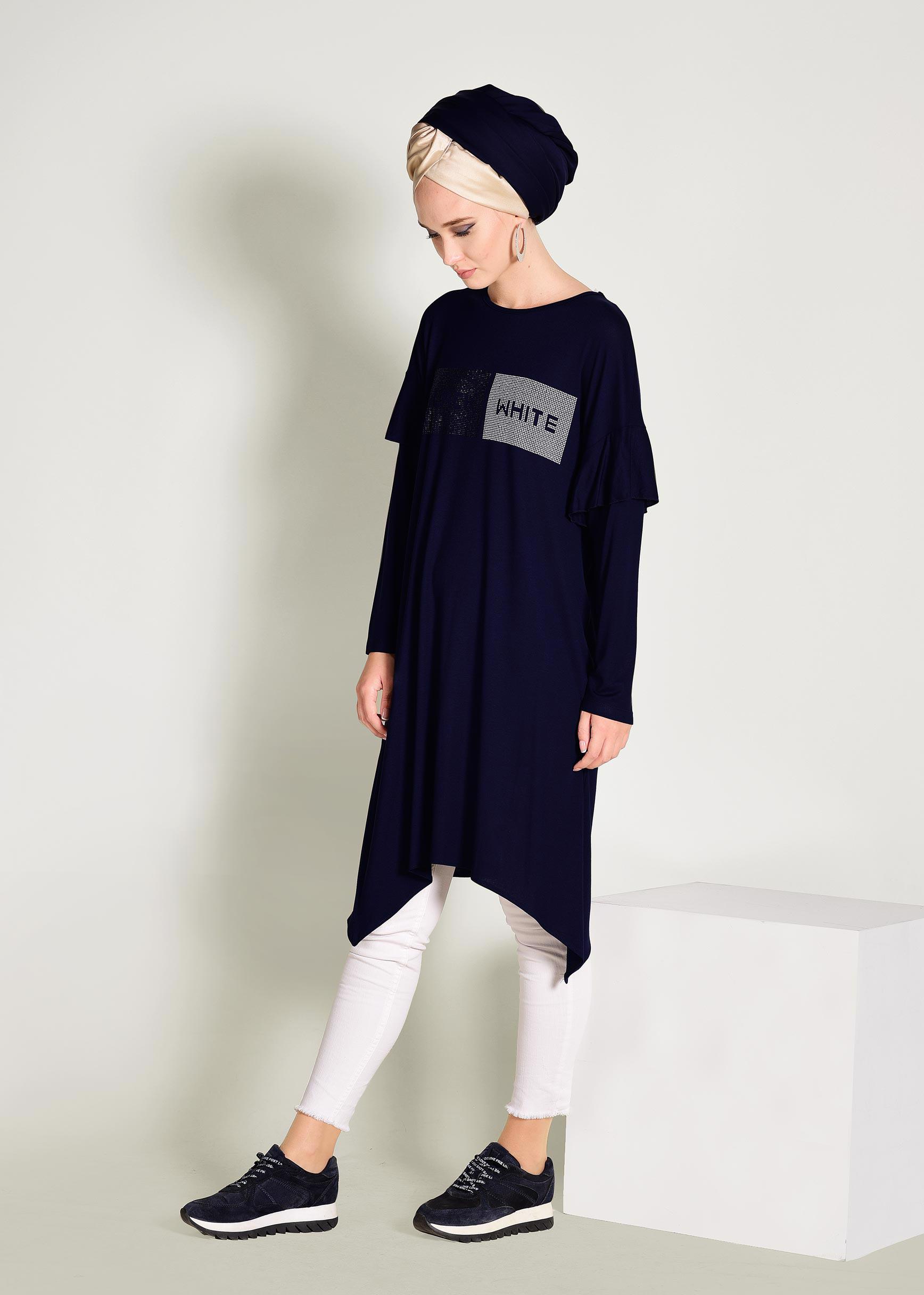 Tesettür giyim LACİVERT ASİMETRİK KESİM TUNİK 4362	