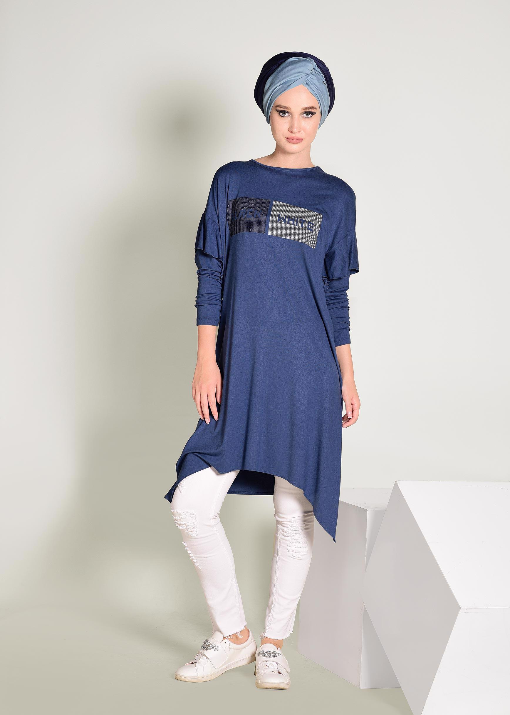 Tesettür giyim LACİVERT ASİMETRİK KESİM TUNİK 4362	