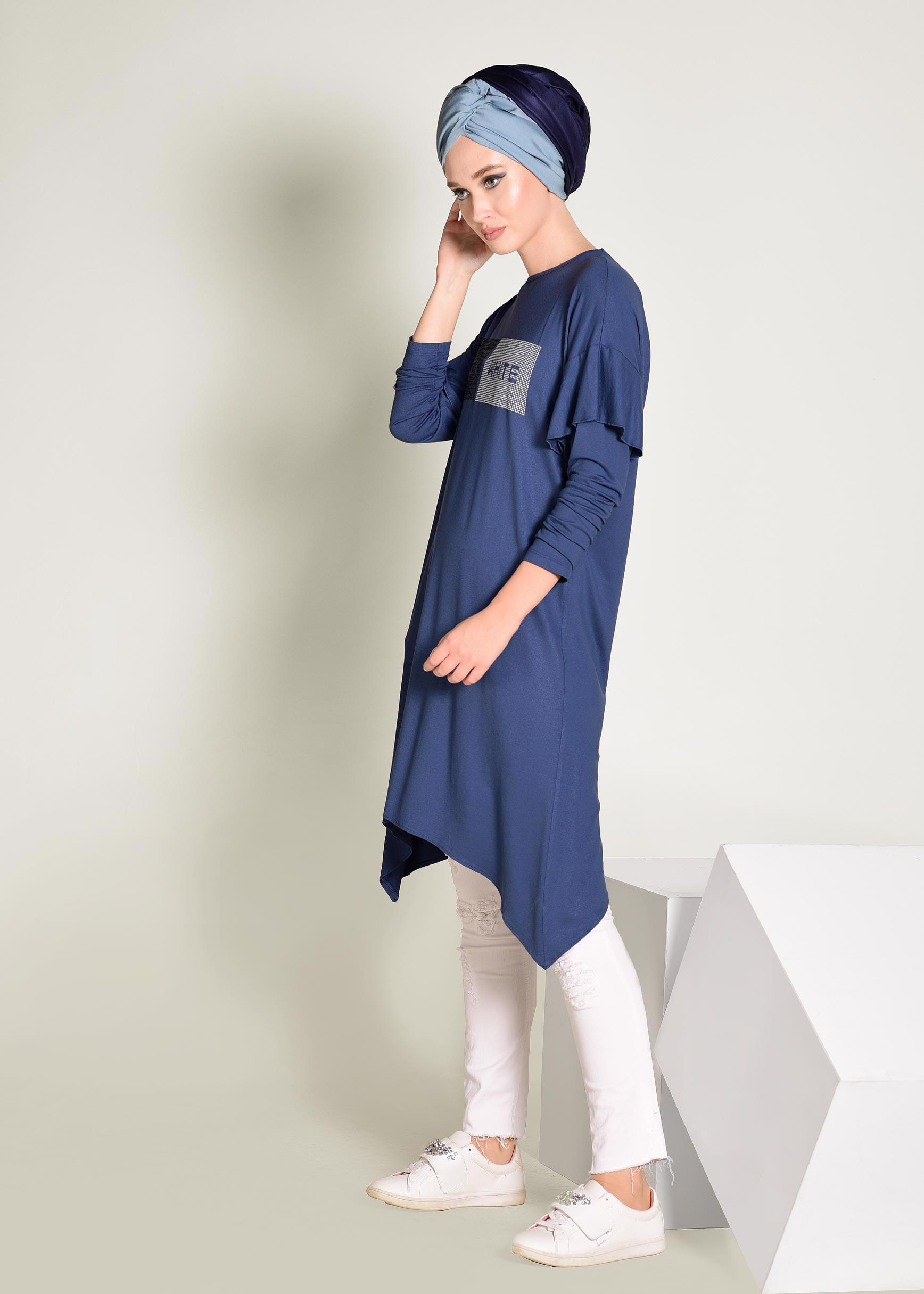 Tesettür giyim LACİVERT ASİMETRİK KESİM TUNİK 4362	