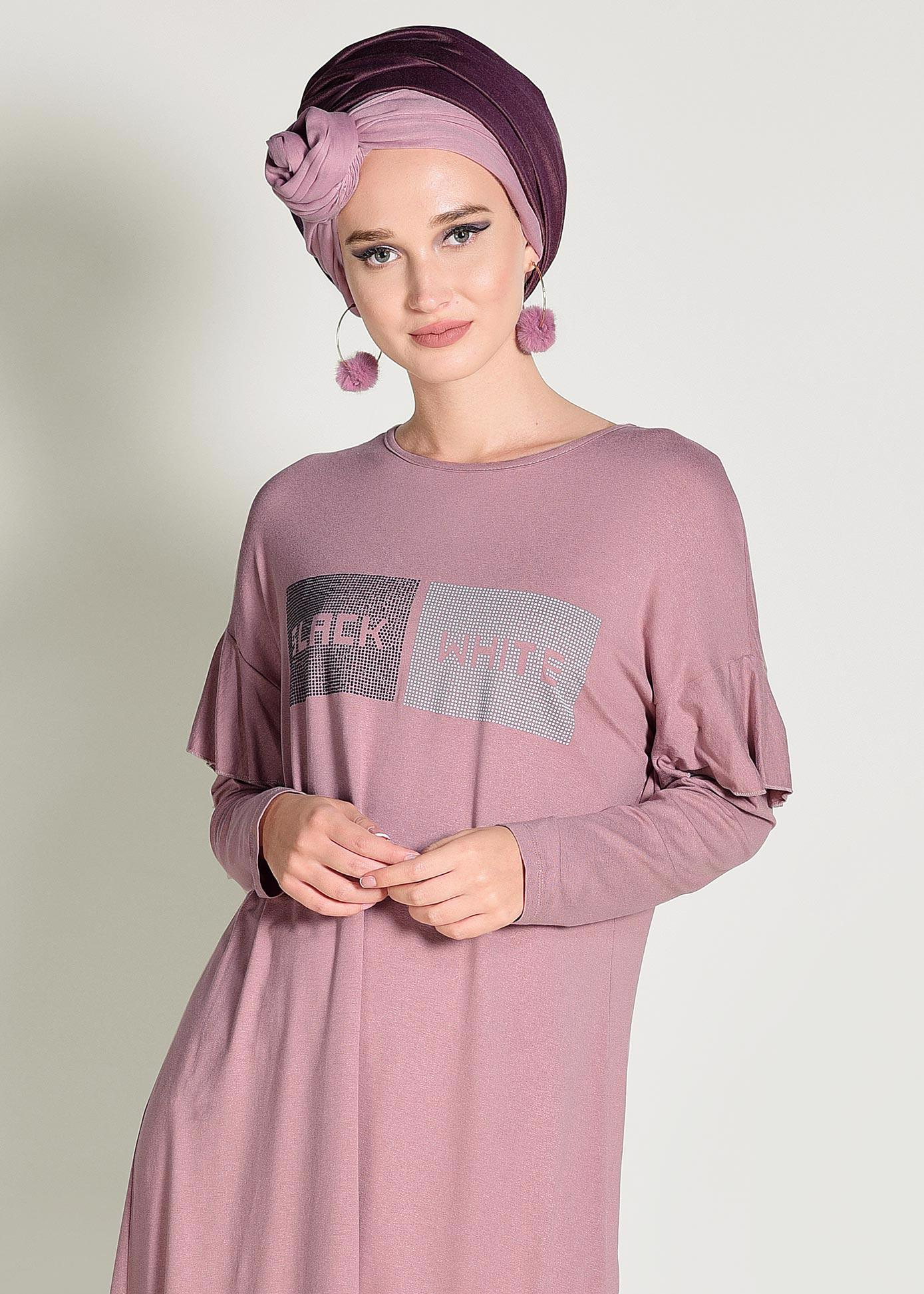 Tesettür giyim PEMBE ASİMETRİK KESİM TUNİK 4362	